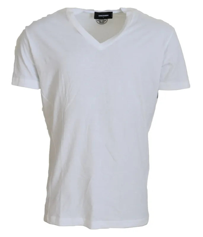 White Cotton Linen Short Sleeves V-neck T-shirt sold by Louxly