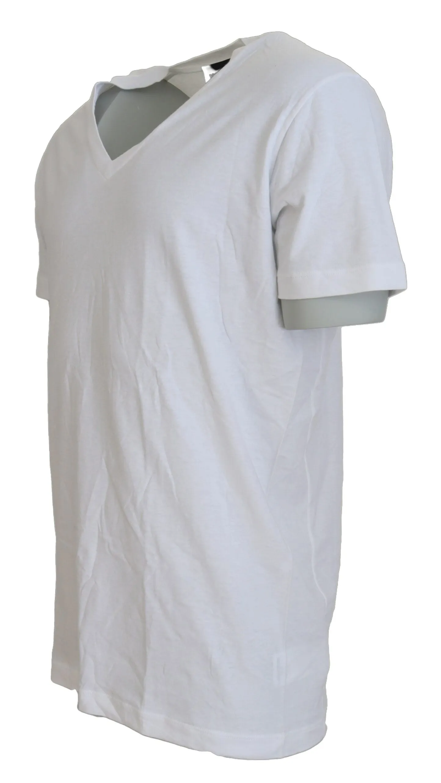 White Cotton Linen Short Sleeves V-neck T-shirt sold by Louxly product image thumbnail 2