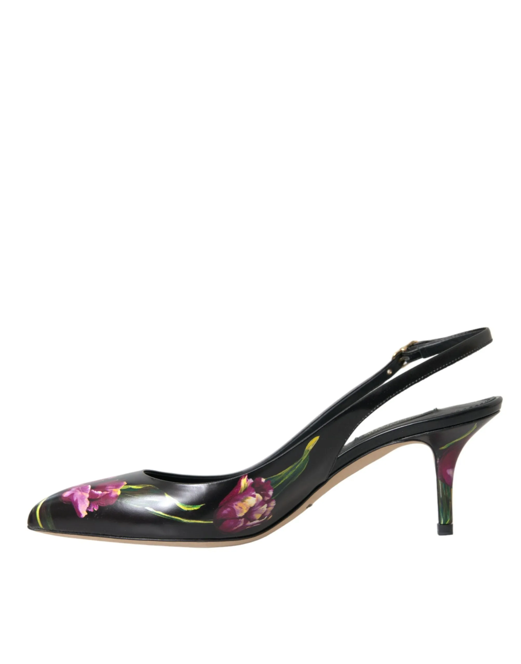 Black Floral Leather Heels Slingback Shoes sold by Louxly product image thumbnail 5