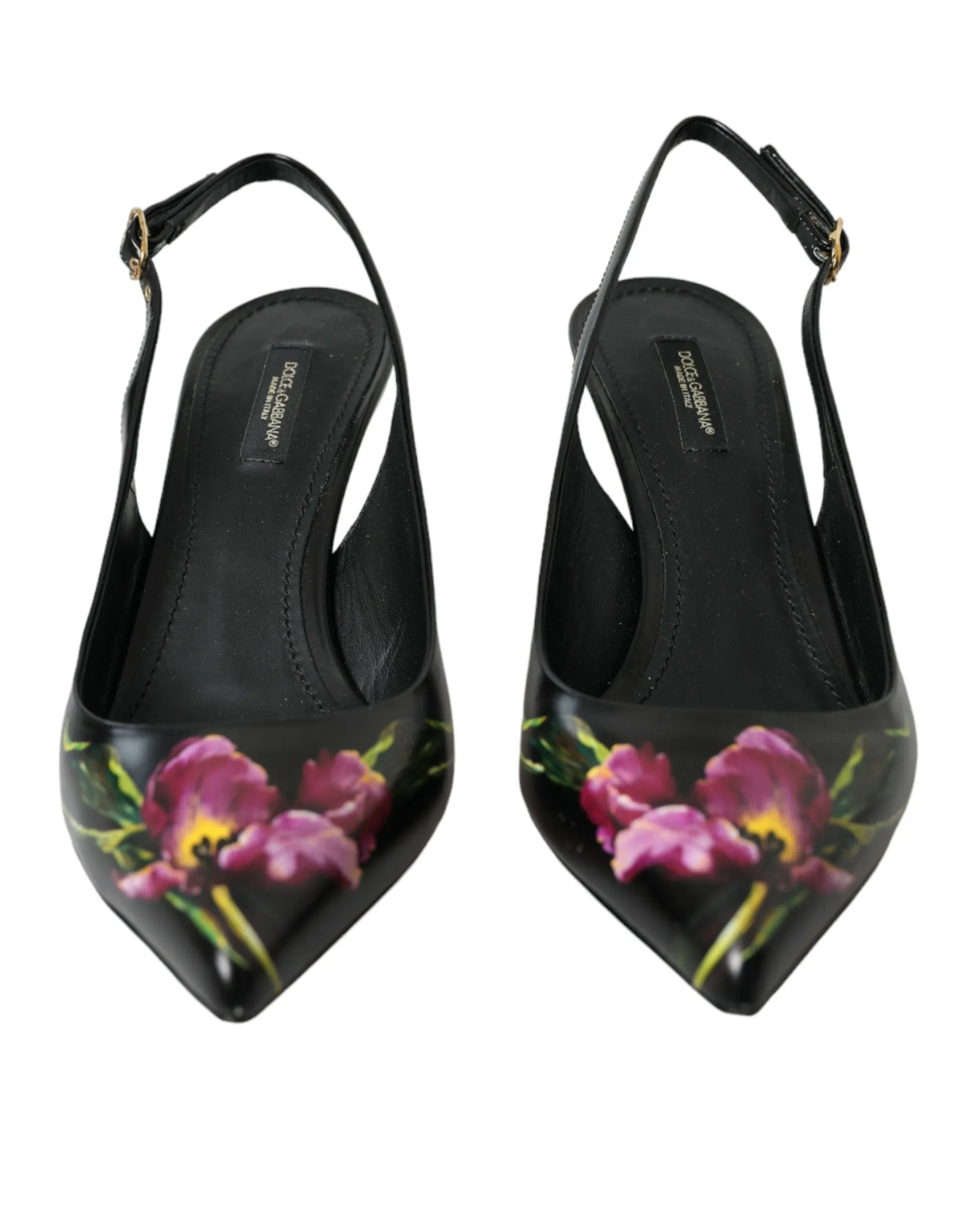 Black Floral Leather Heels Slingback Shoes sold by Louxly product image thumbnail 2