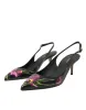Black Floral Leather Heels Slingback Shoes sold by Louxly
