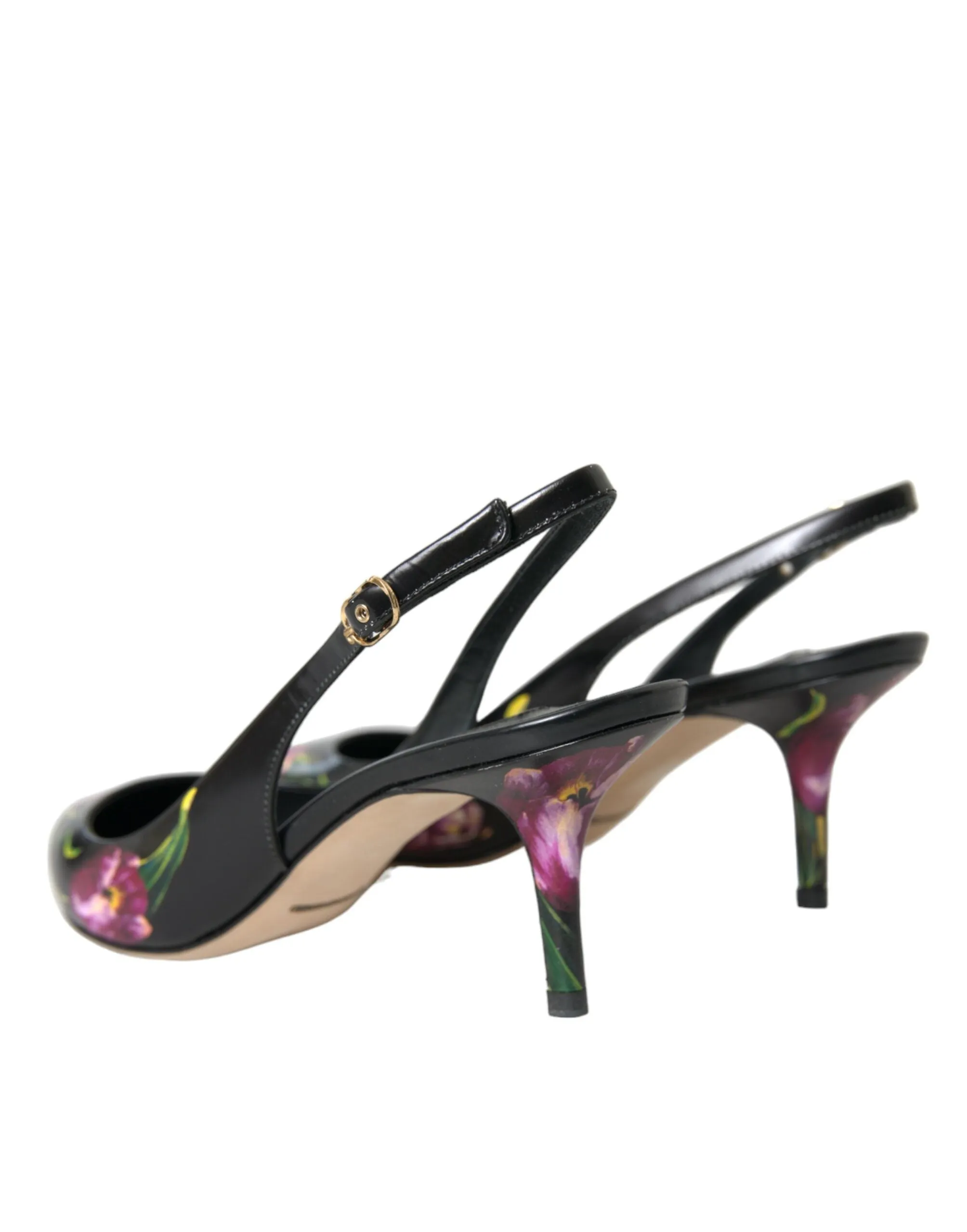 Black Floral Leather Heels Slingback Shoes sold by Louxly product image thumbnail 4