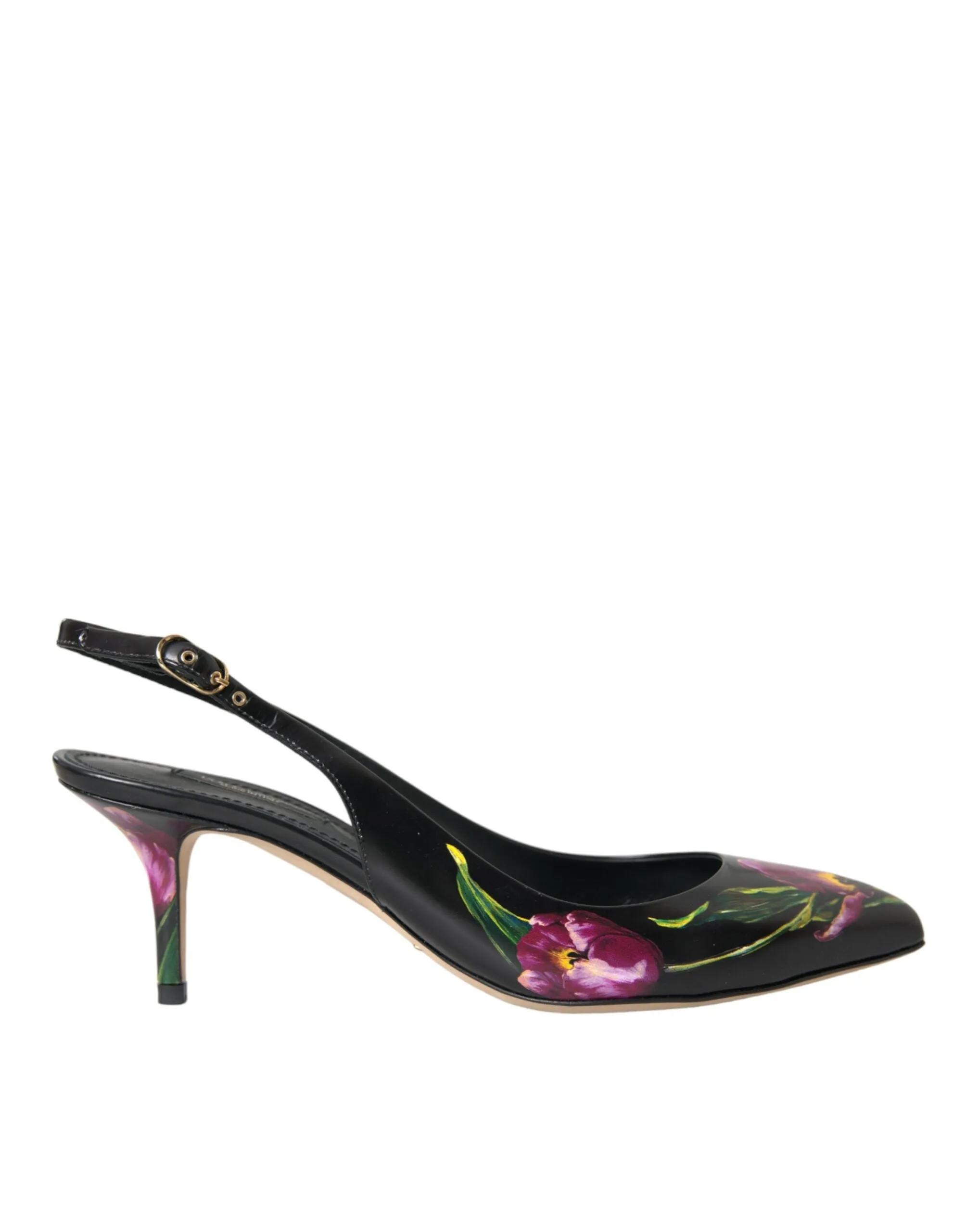 Black Floral Leather Heels Slingback Shoes sold by Louxly