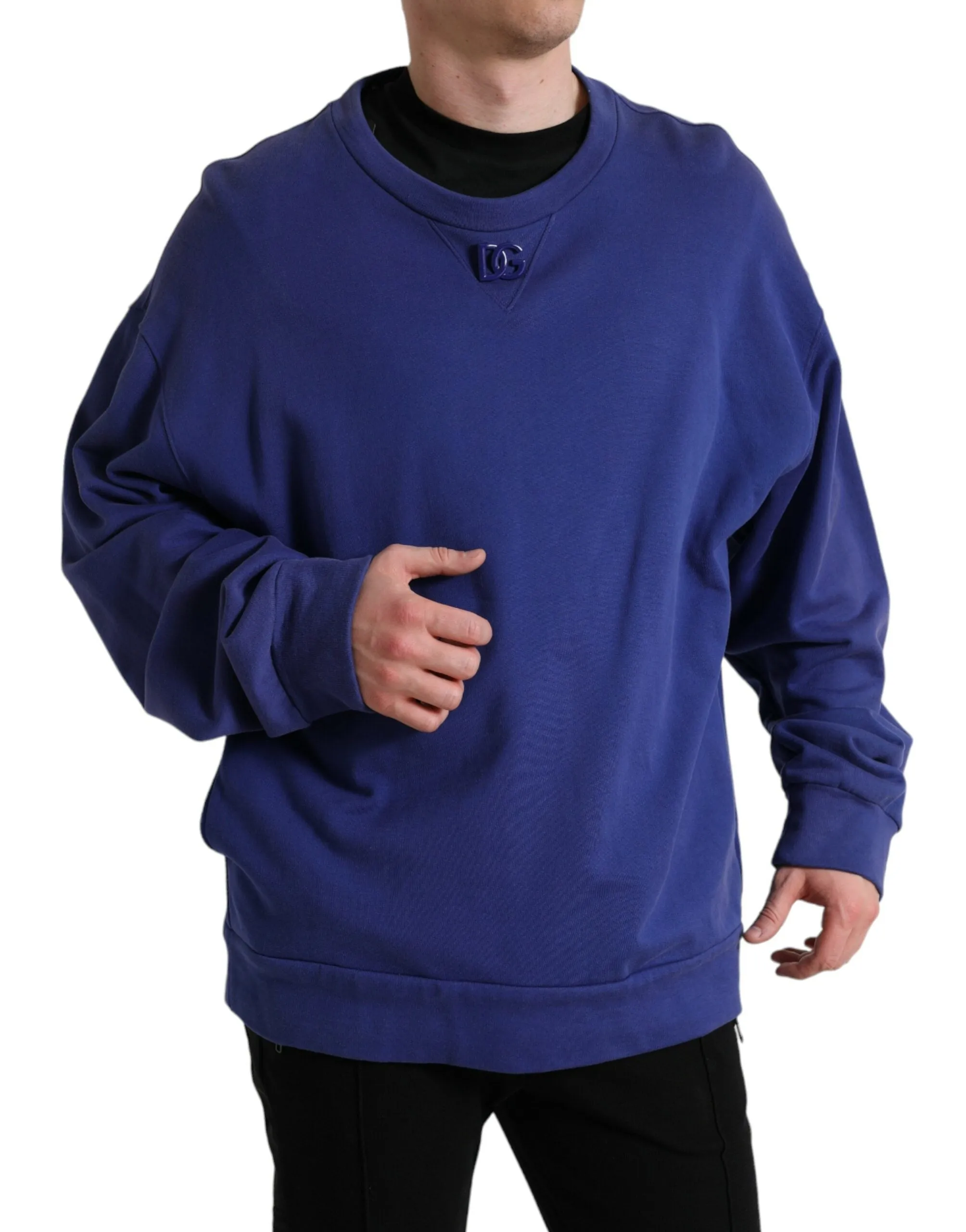 Royal Blue Cotton Crewneck Sweater sold by Louxly