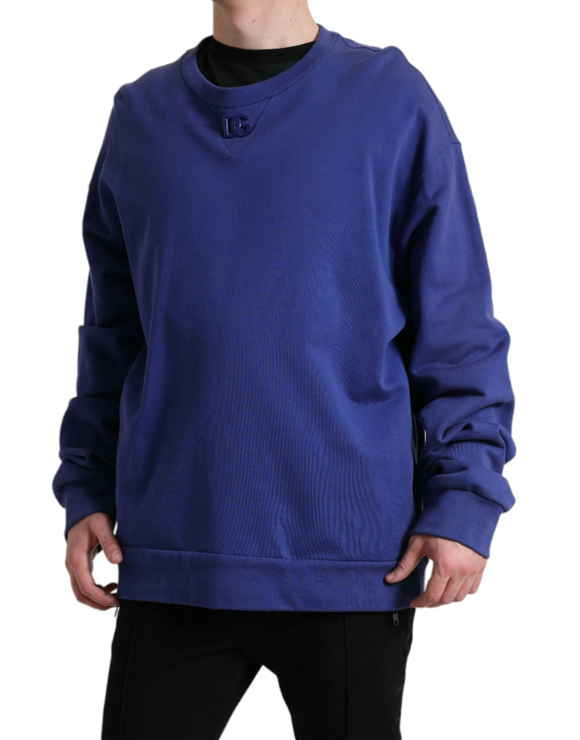 Royal Blue Cotton Crewneck Sweater sold by Louxly product image thumbnail 2