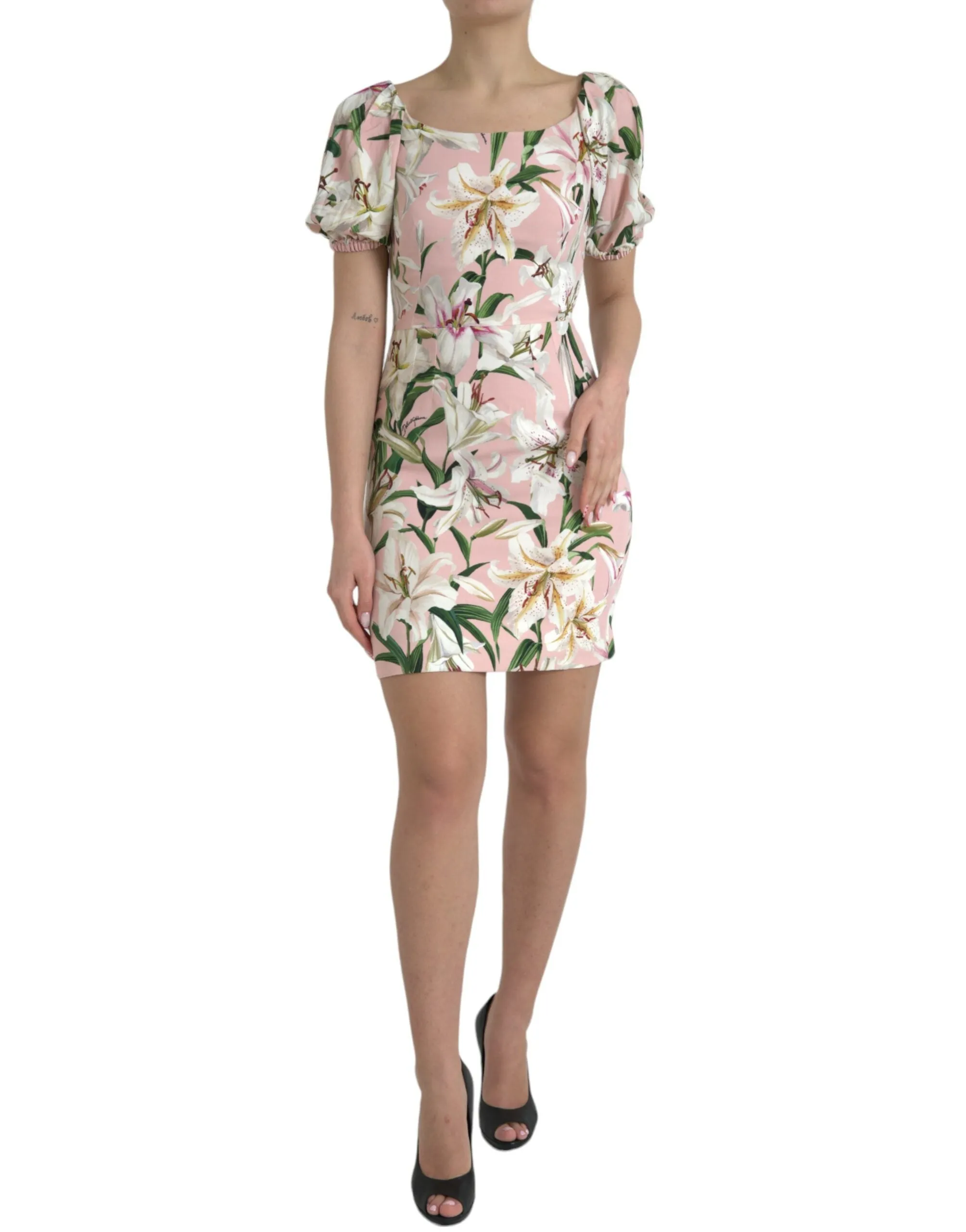 Elegant Pink Lily Print Sheath Dress sold by Louxly