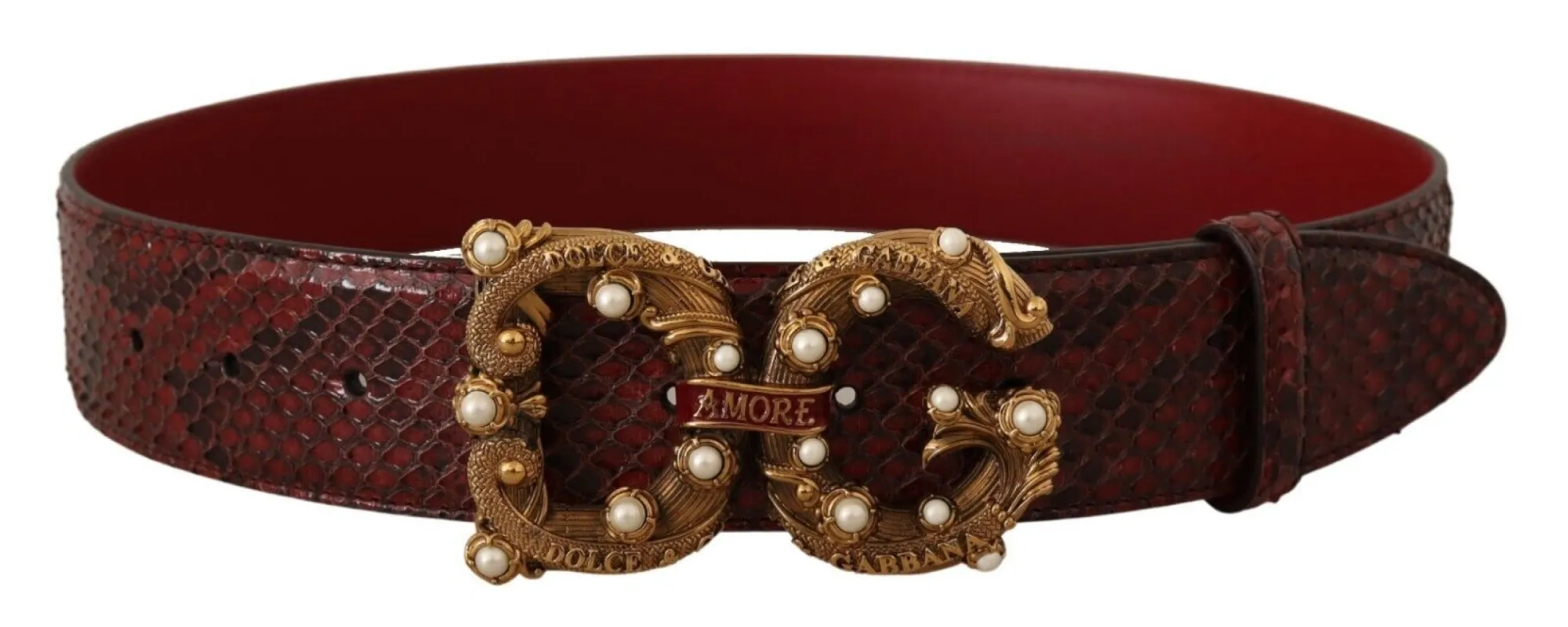 Exotic Python Leather Belt with Vintage Brass Buckle sold by Louxly