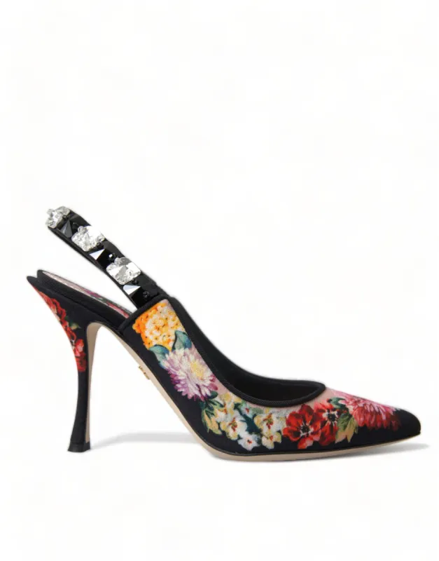 Floral Slingback Heels with Luxe Crystal Details sold by Louxly