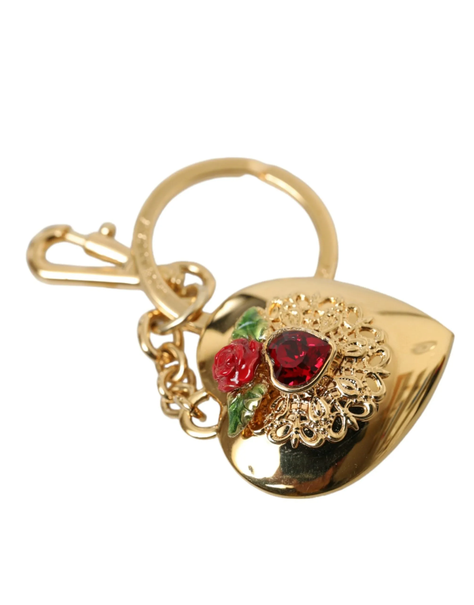 Metallic Gold Brass Heart Floral Pendant Keychain Keyring sold by Louxly product image thumbnail 3