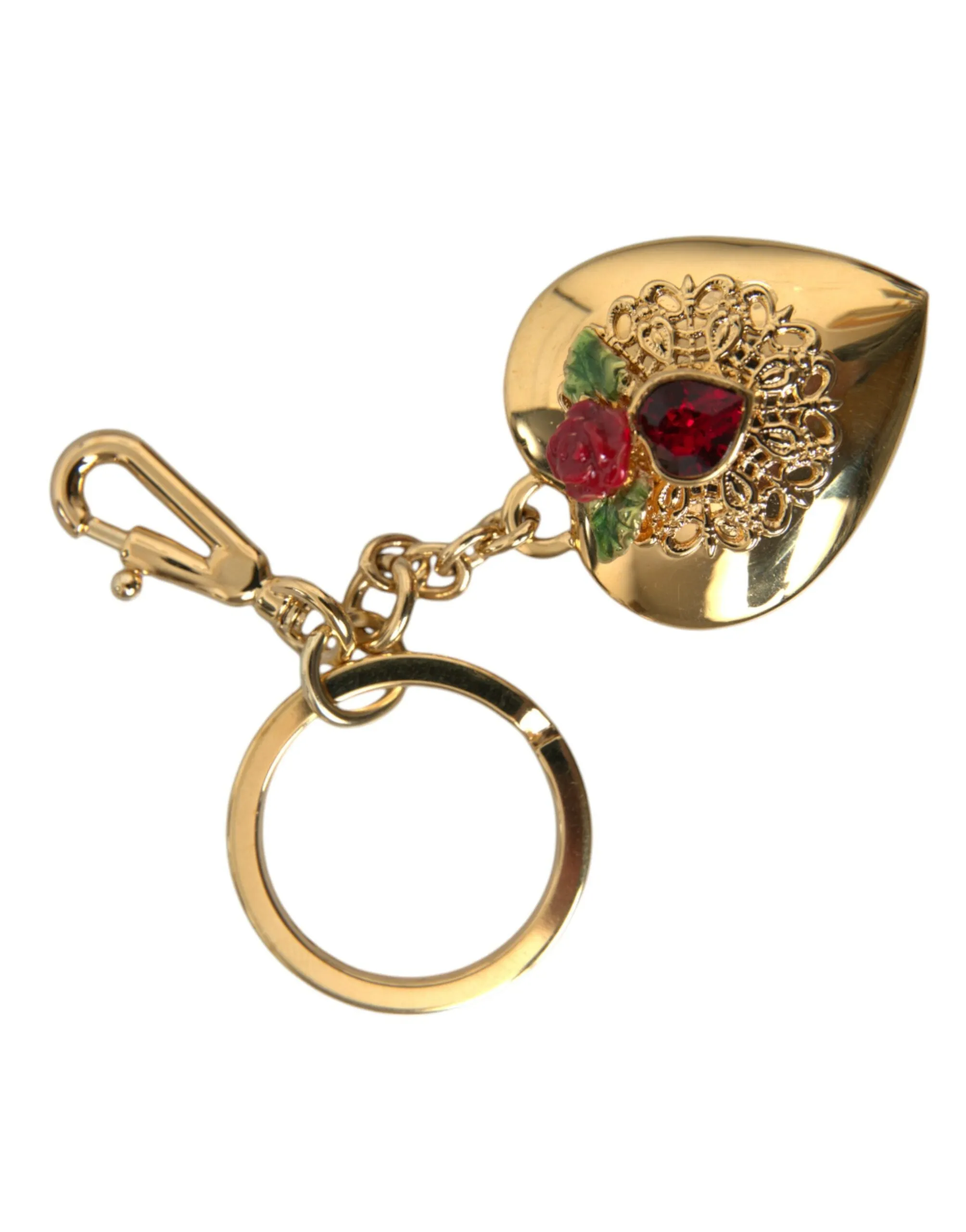 Metallic Gold Brass Heart Floral Pendant Keychain Keyring sold by Louxly