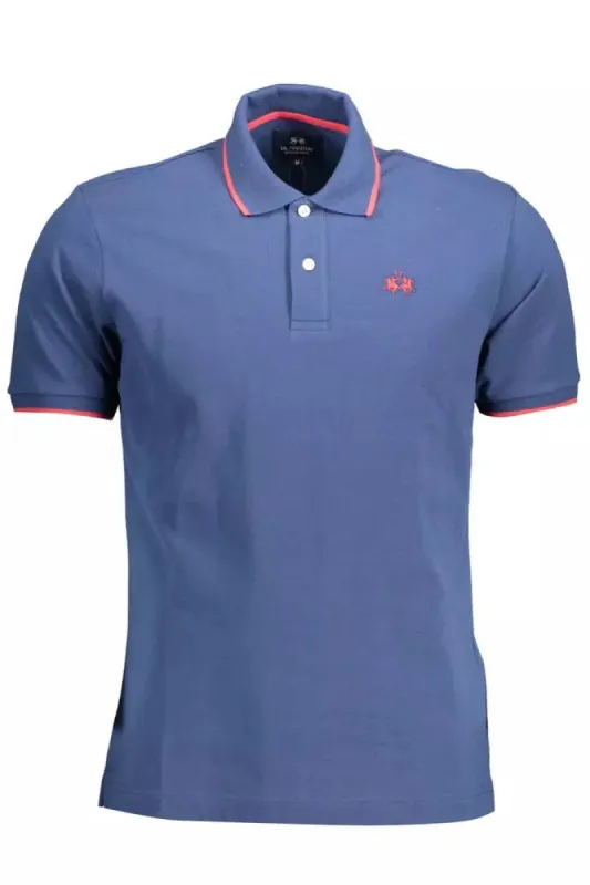 Elegant Blue Polo Shirt with Contrast Detailing sold by Louxly