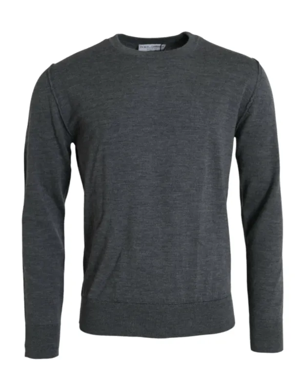 Dark Gray Wool Crew Neck Pullover Sweater sold by Louxly