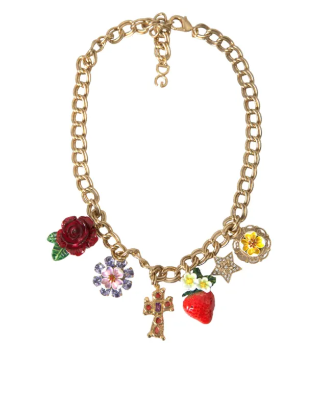 Gold Chain Rose Cross Strawberry Star Pendant Necklace sold by Louxly