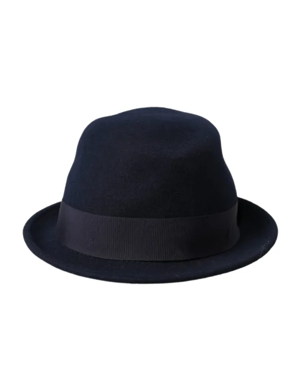 Dark Blue Wool Fedora Wide Brim Hat Men sold by Louxly