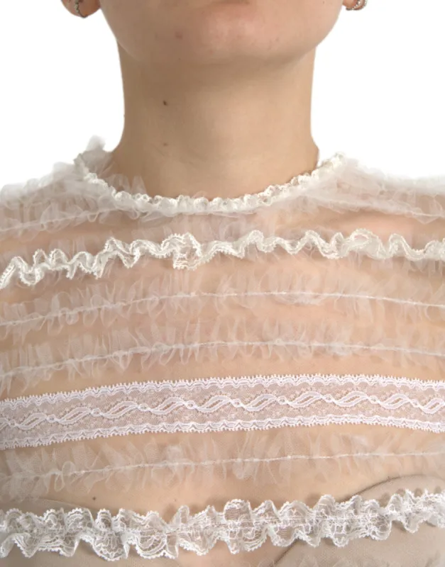 White Nylon Sheer Tiered Lace Maxi Dress sold by Louxly