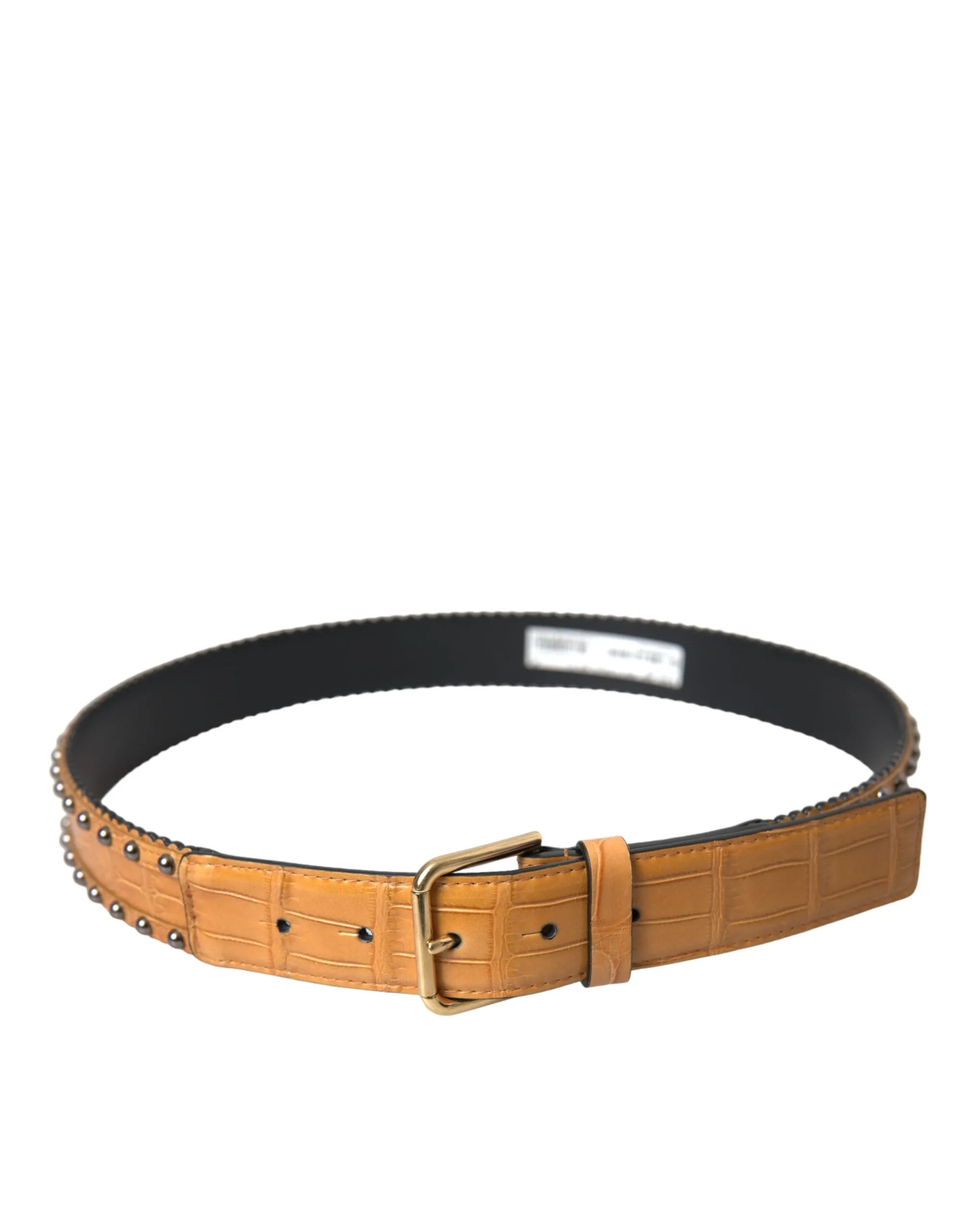 Beige Alligator Leather Studded Metal Buckle Belt sold by Louxly product image thumbnail 2