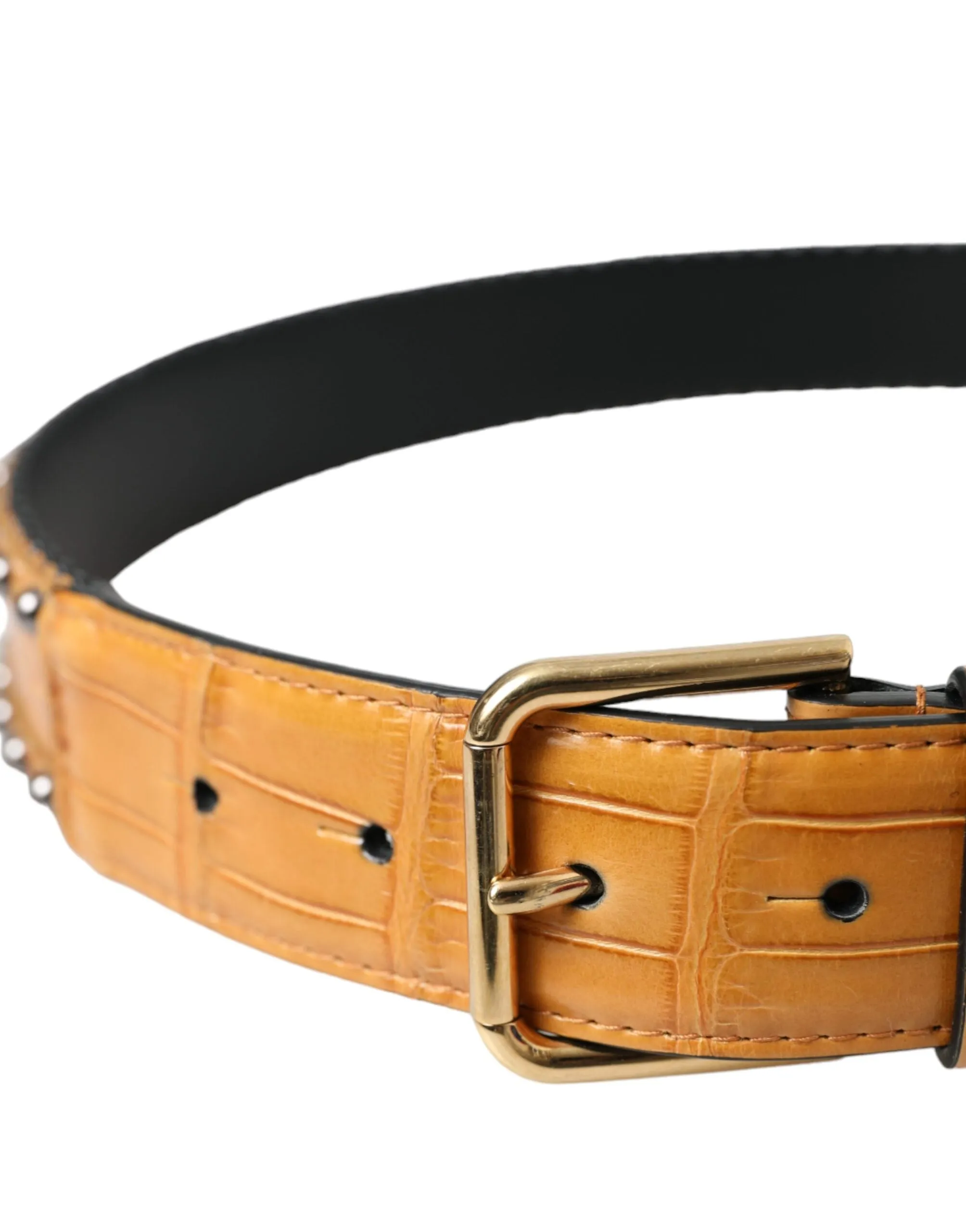 Beige Alligator Leather Studded Metal Buckle Belt sold by Louxly product image thumbnail 3