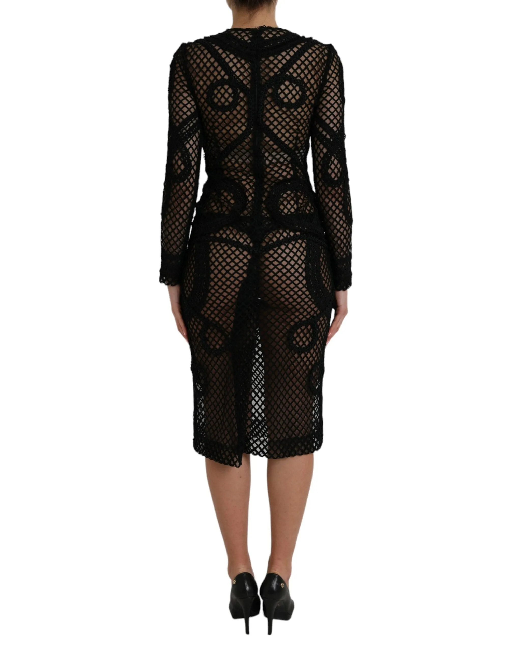 Black Sheer Long Sleeves Sheath Midi Dress sold by Louxly product image thumbnail 4