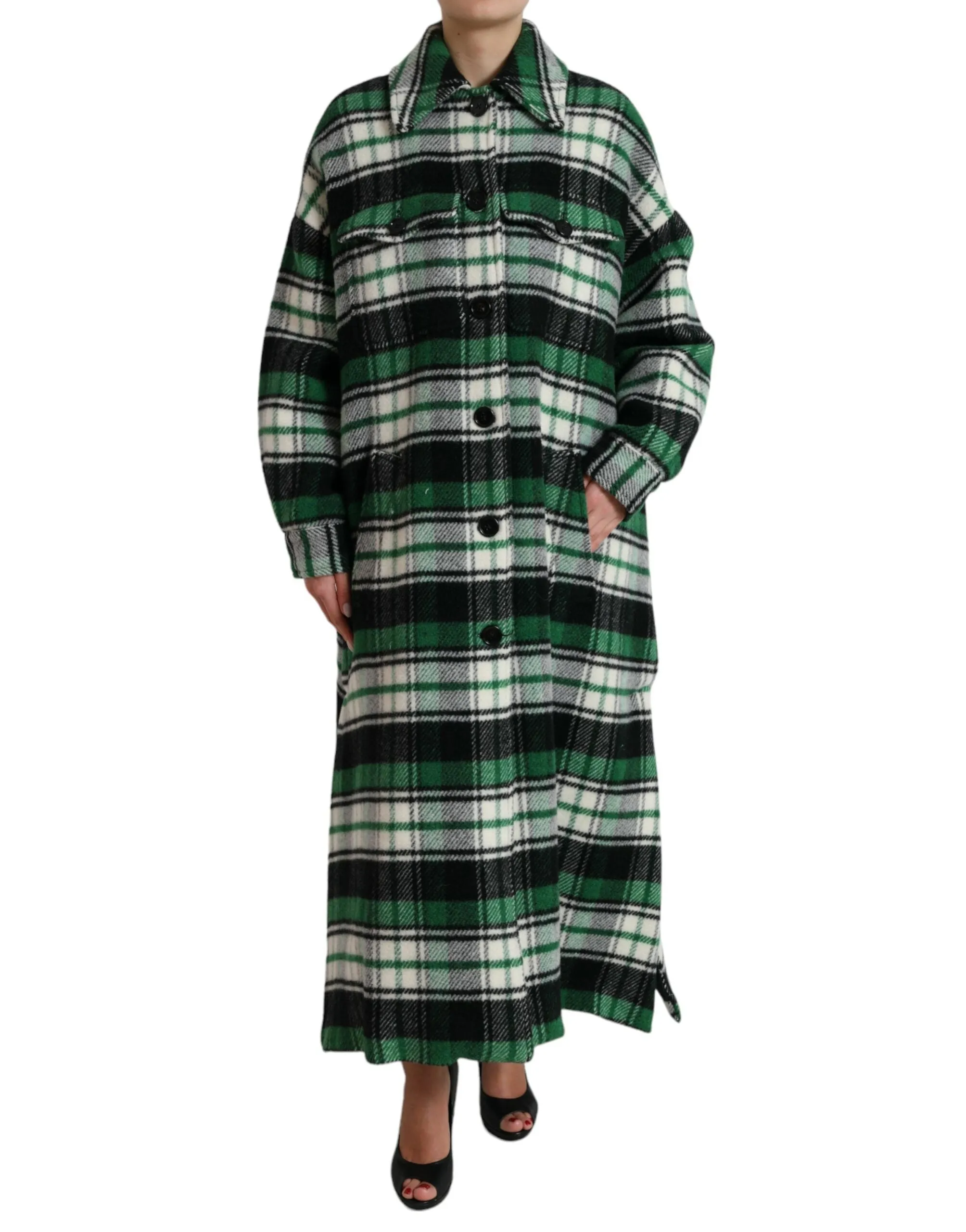 Elegant Green Plaid Long Coat sold by Louxly
