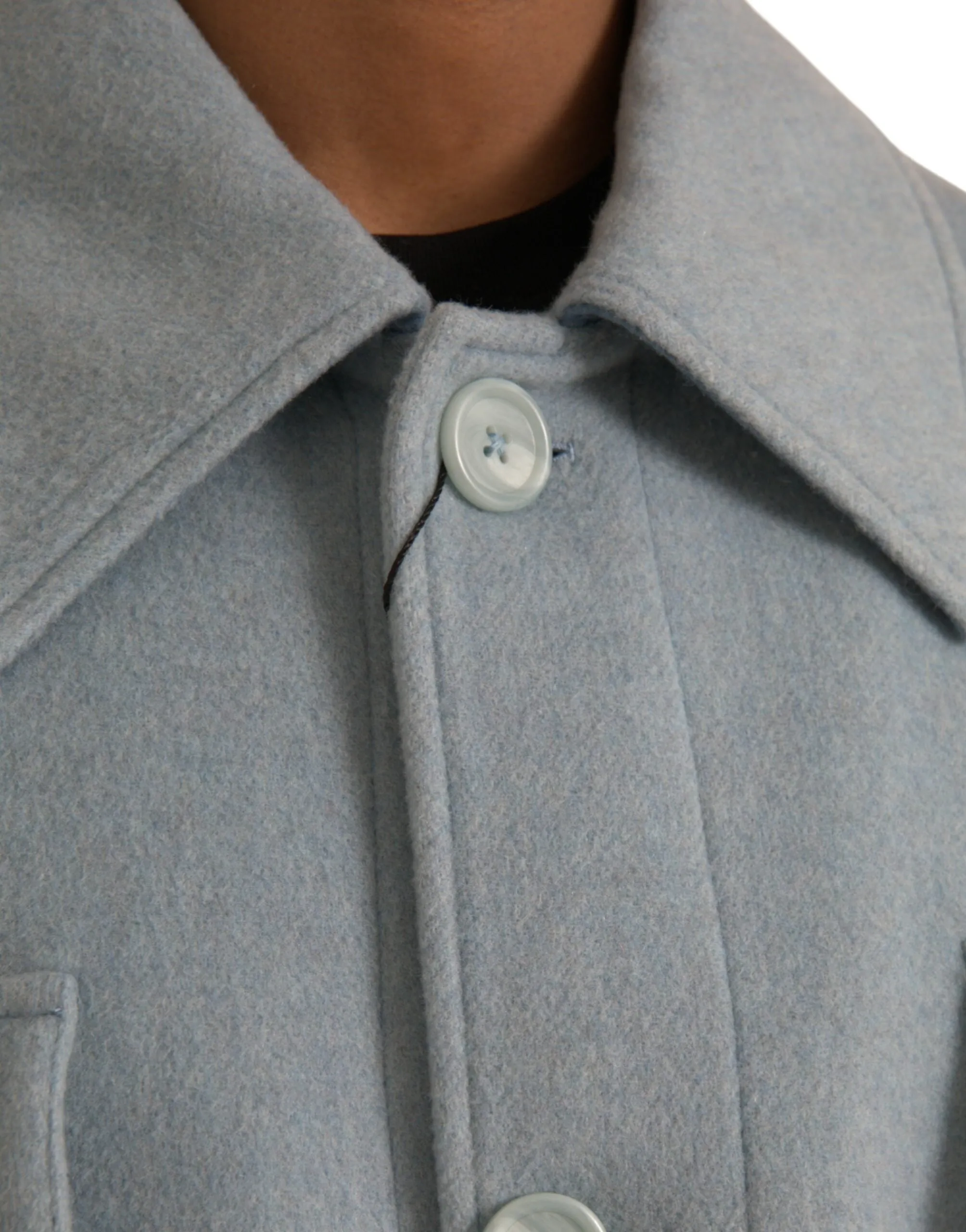 Light Blue Wool Button Trench Coat Jacket sold by Louxly product image thumbnail 5