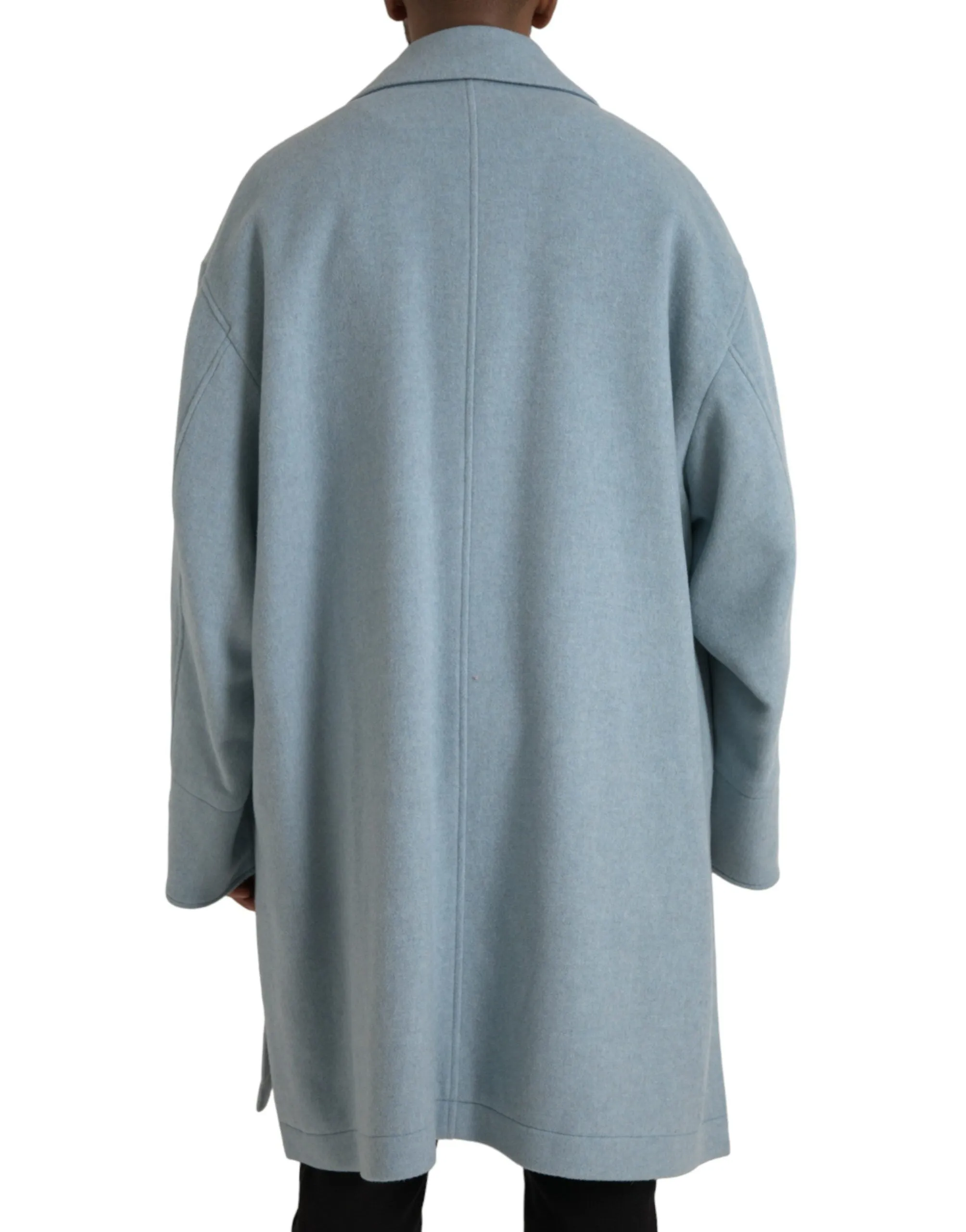 Light Blue Wool Button Trench Coat Jacket sold by Louxly product image thumbnail 3