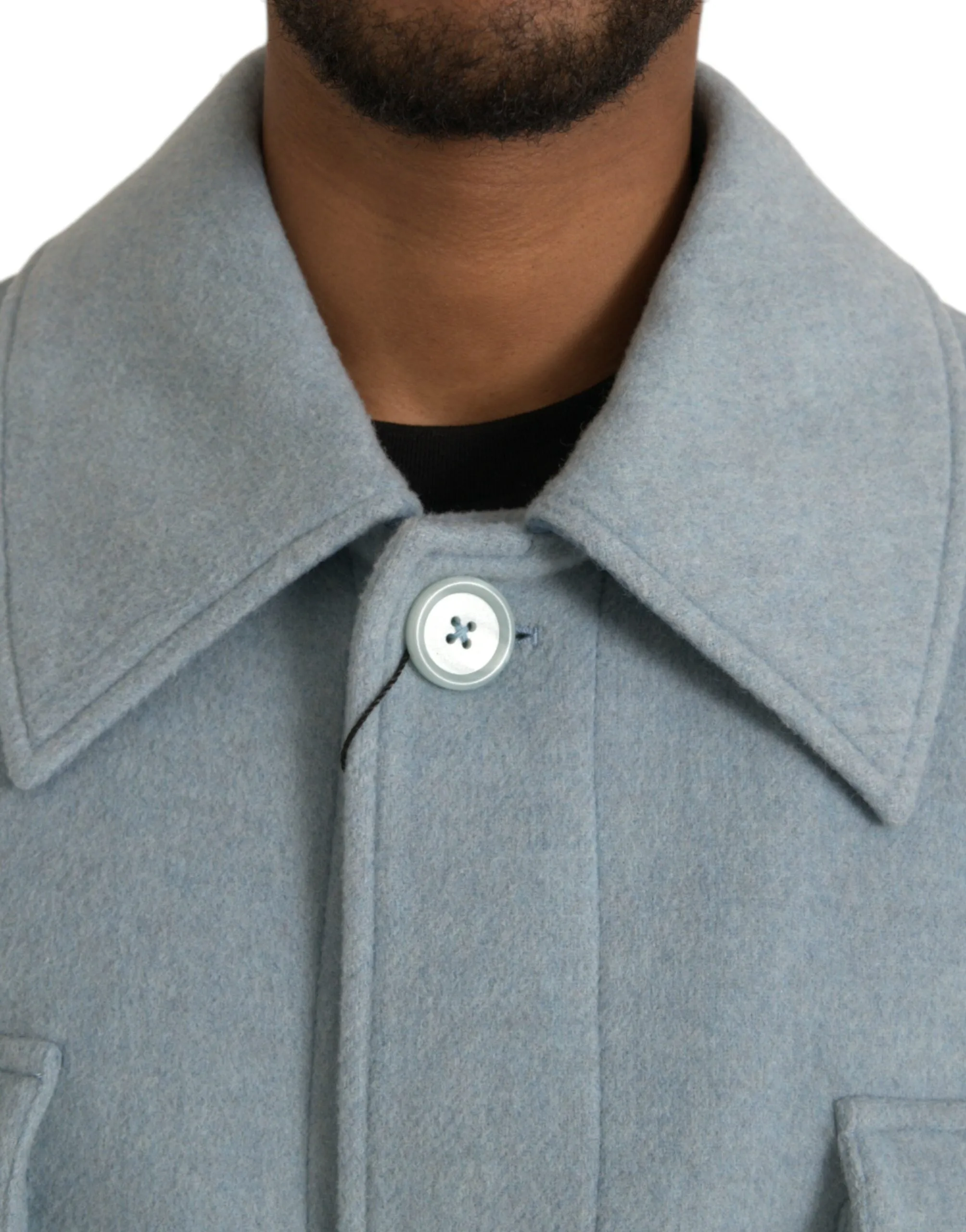 Light Blue Wool Button Trench Coat Jacket sold by Louxly product image thumbnail 4