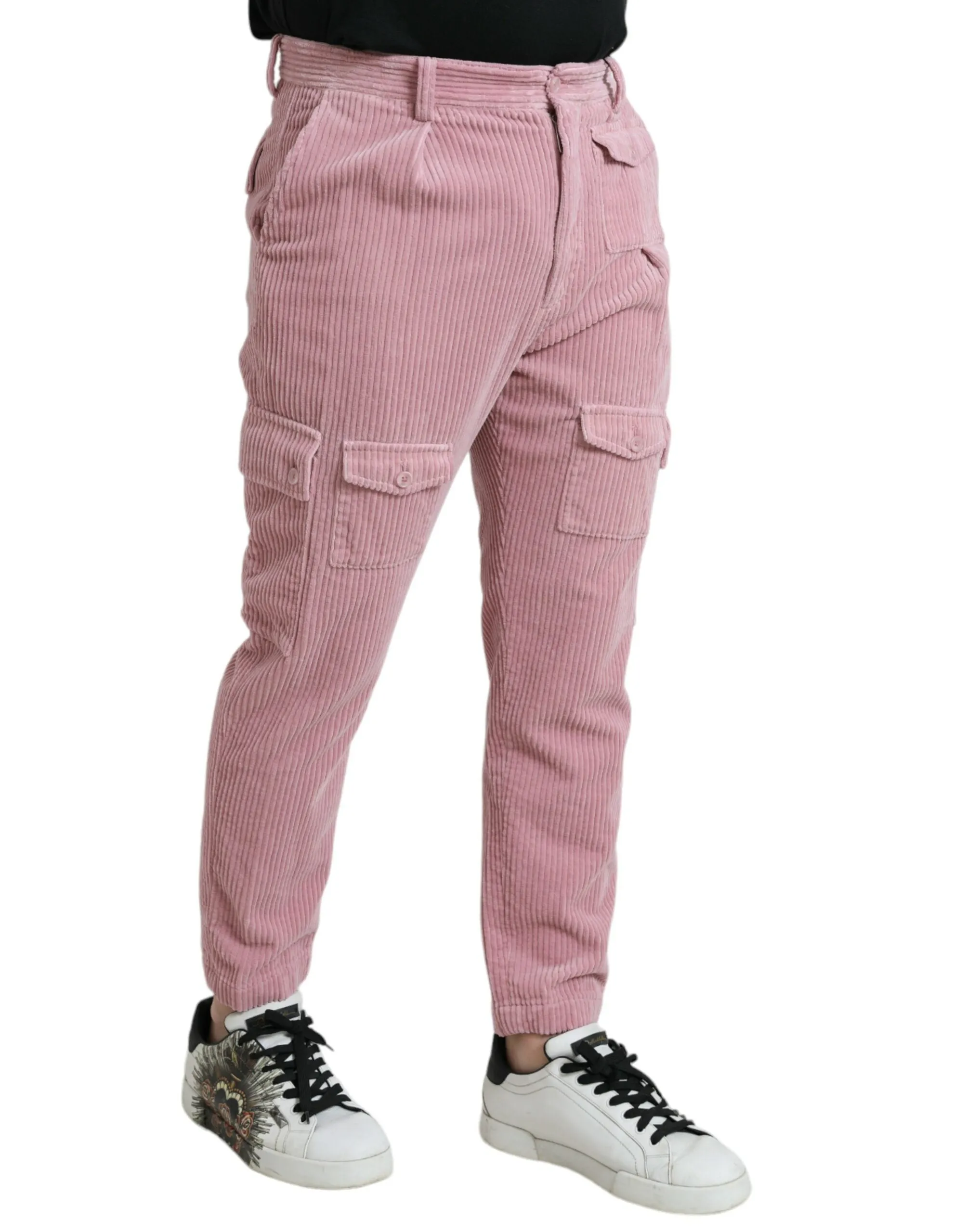 Pink Corduroy Cotton Stretch Skinny Cargo Jeans sold by Louxly product image thumbnail 3