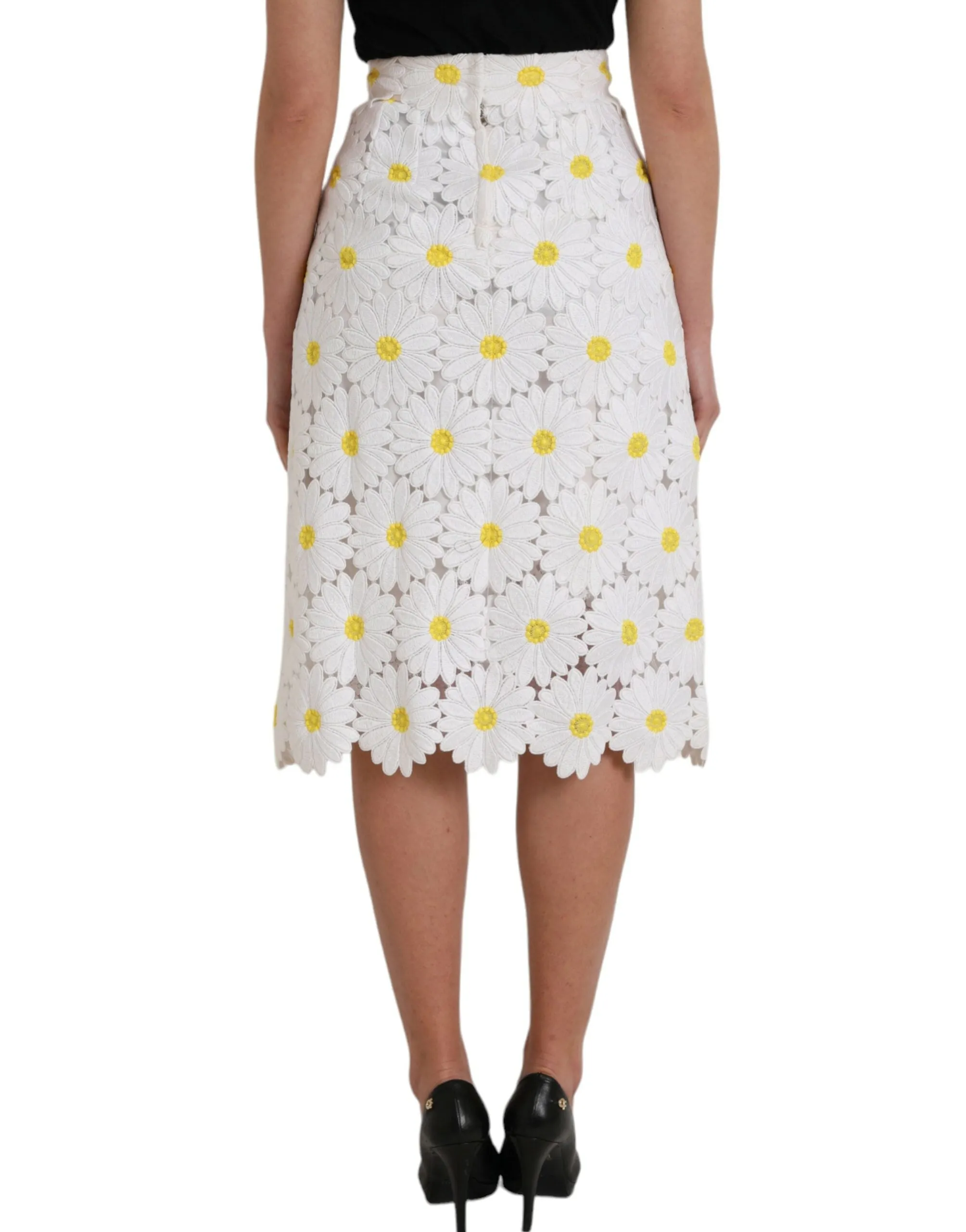 White Floral Pencil Straight Lace Skirt sold by Louxly product image thumbnail 4