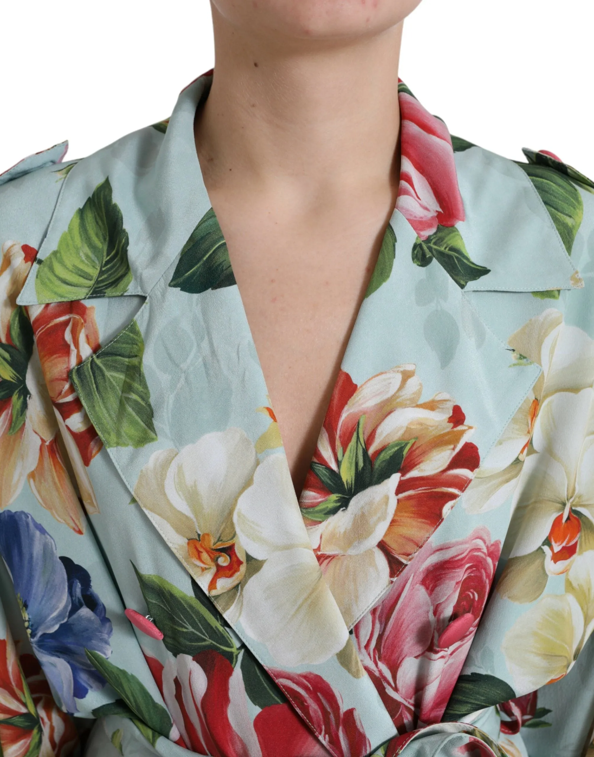 Elegant Floral Silk Trench Jacket sold by Louxly product image thumbnail 4