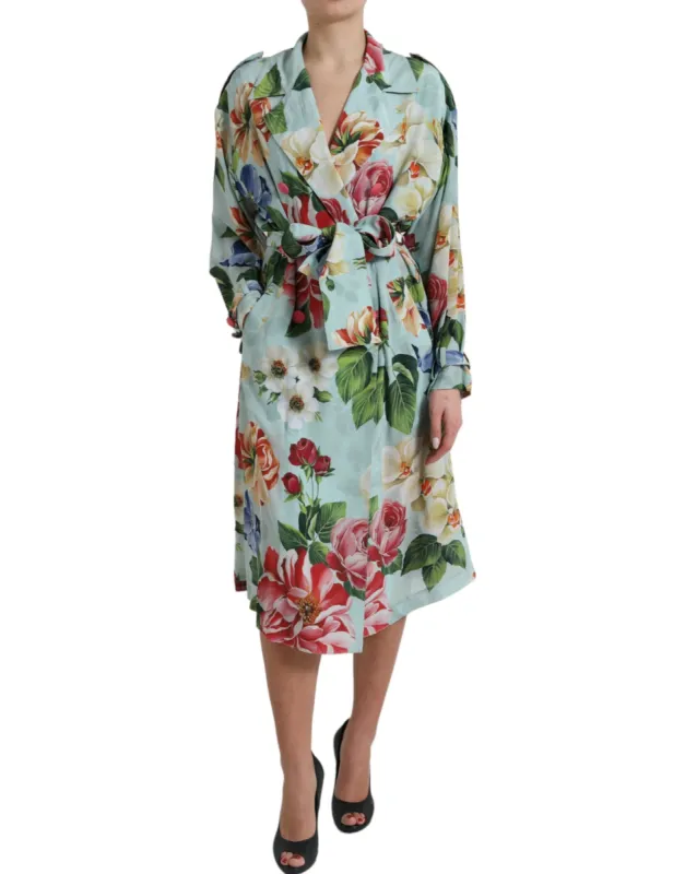 Elegant Floral Silk Trench Jacket sold by Louxly