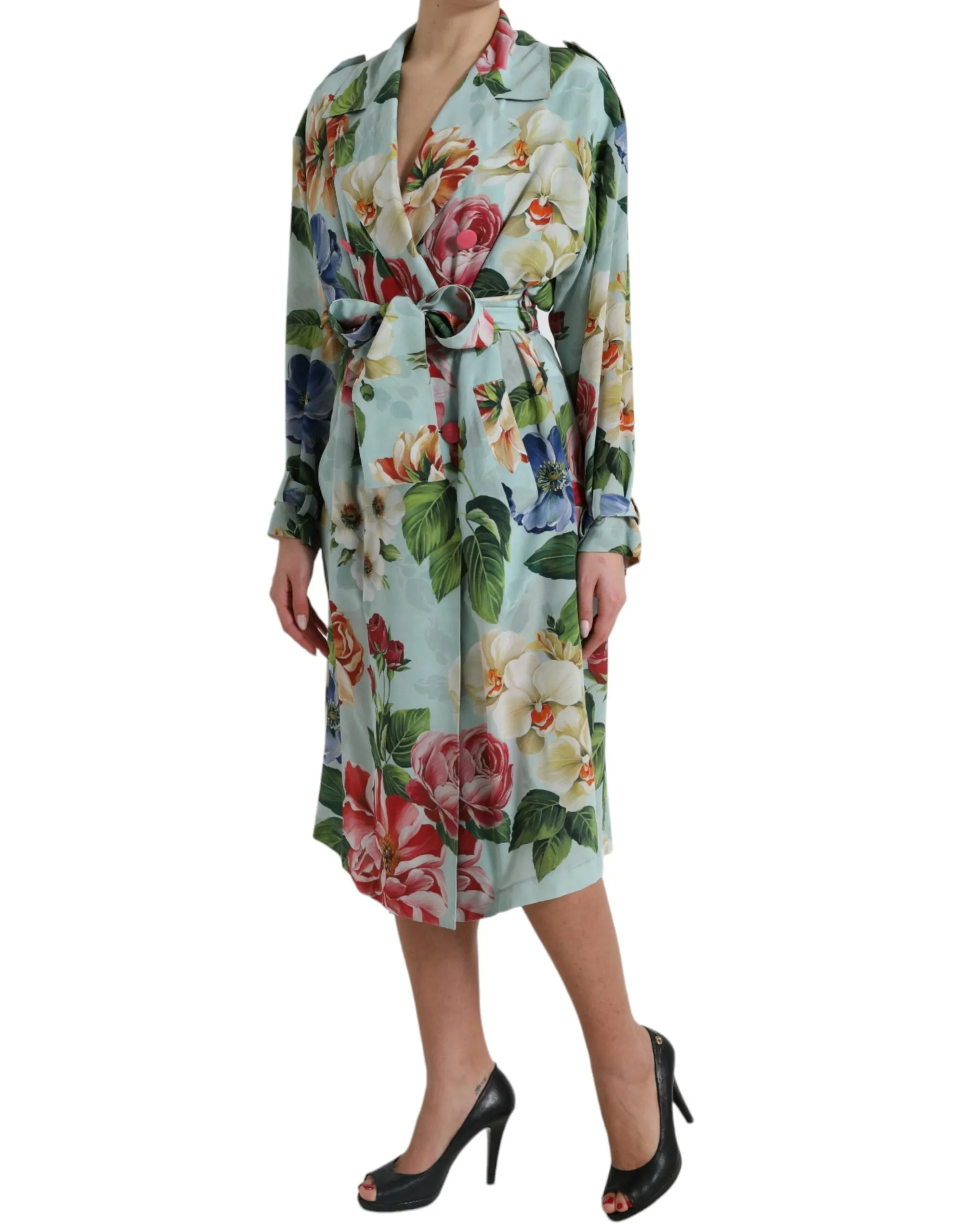 Elegant Floral Silk Trench Jacket sold by Louxly product image thumbnail 2