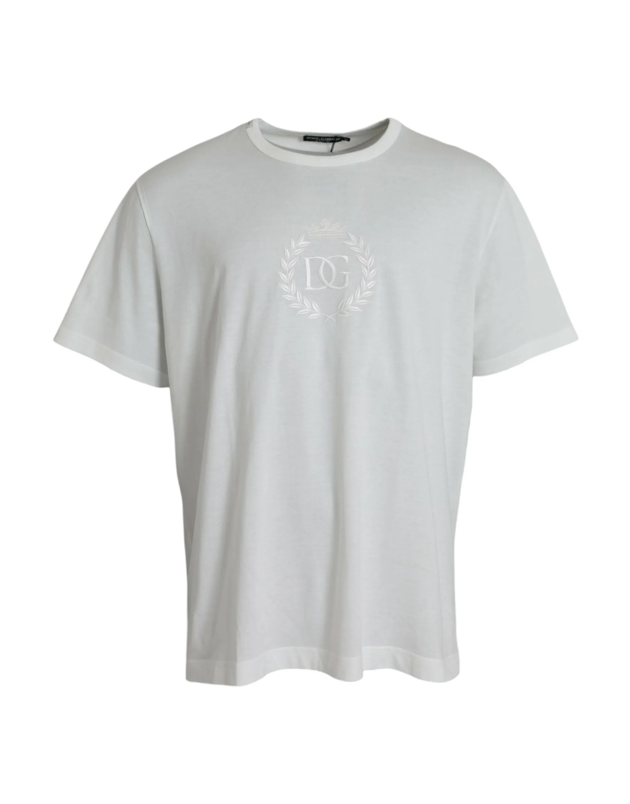 White Logo Embossed Cotton Crewneck T-shirt sold by Louxly