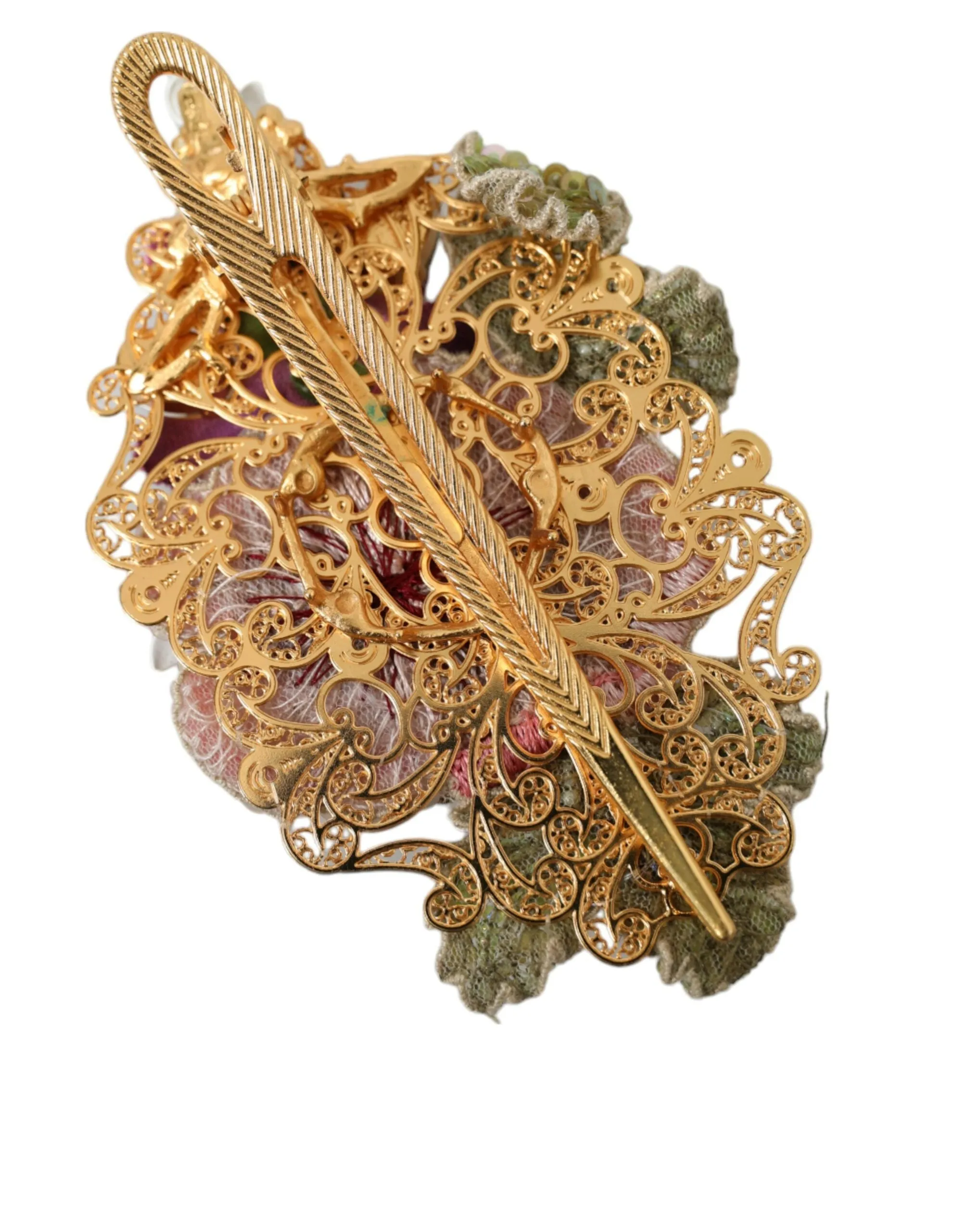 Gold Brass Floral Crystal Sequined Hair Clip sold by Louxly product image thumbnail 3