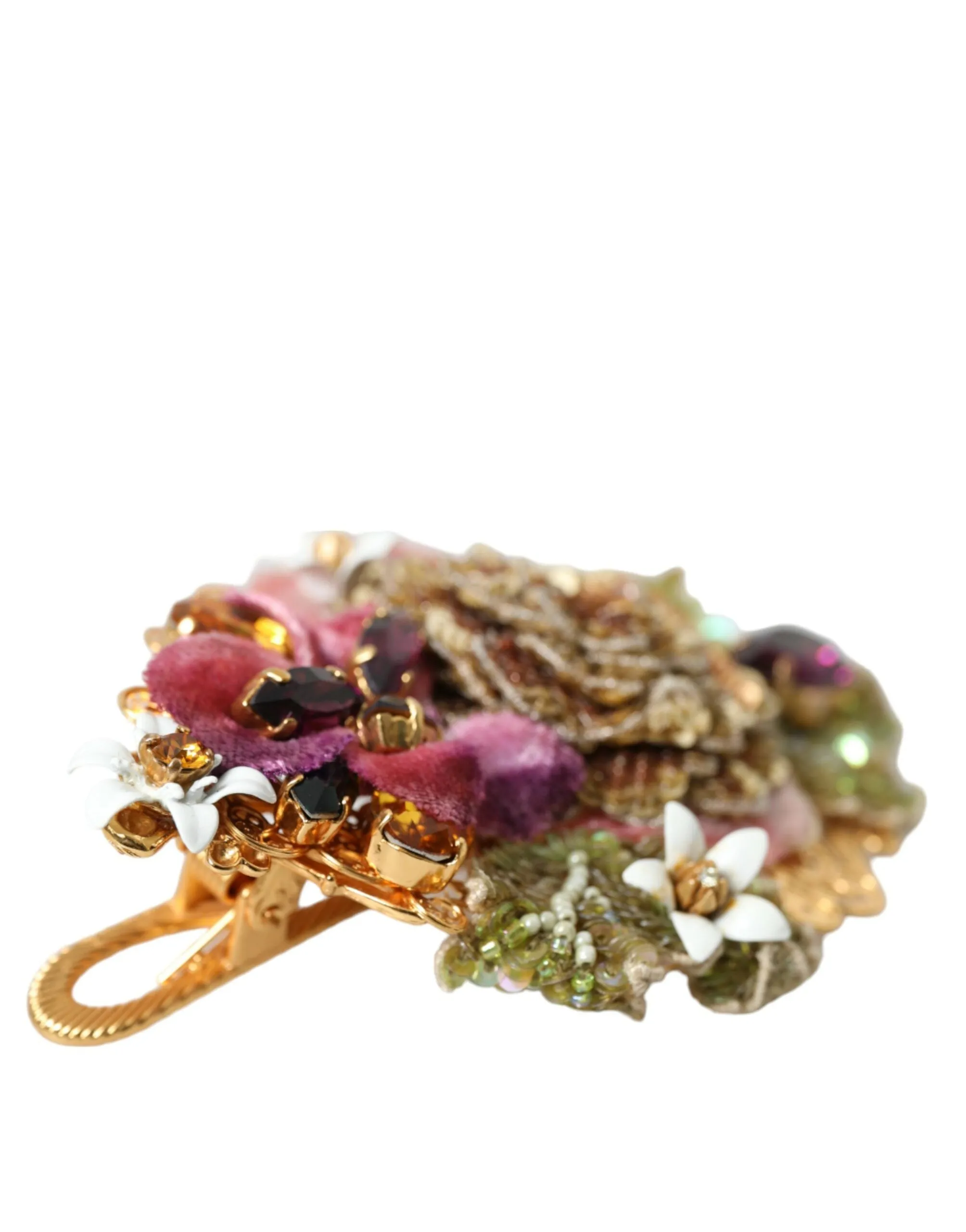 Gold Brass Floral Crystal Sequined Hair Clip sold by Louxly product image thumbnail 4