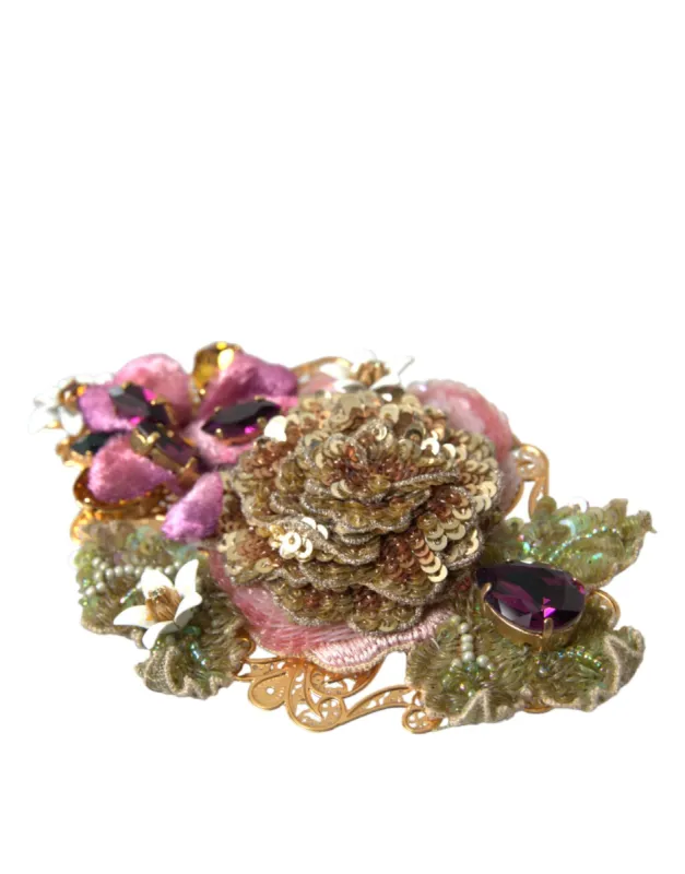 Gold Brass Floral Crystal Sequined Hair Clip sold by Louxly