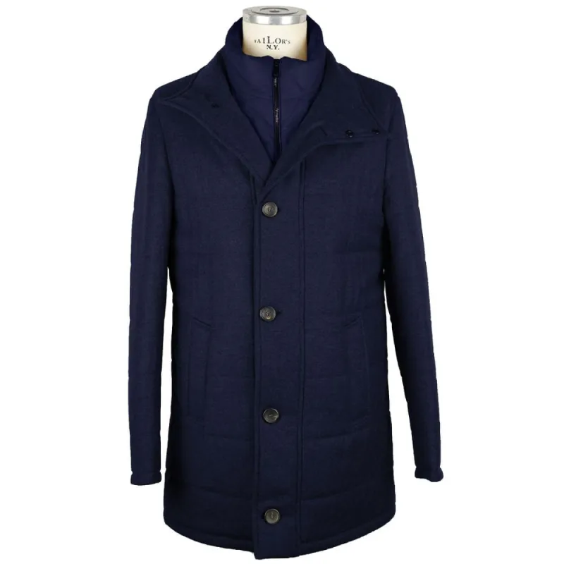 Elegant Wool-Cashmere Dark Blue Coat Jacket sold by Louxly