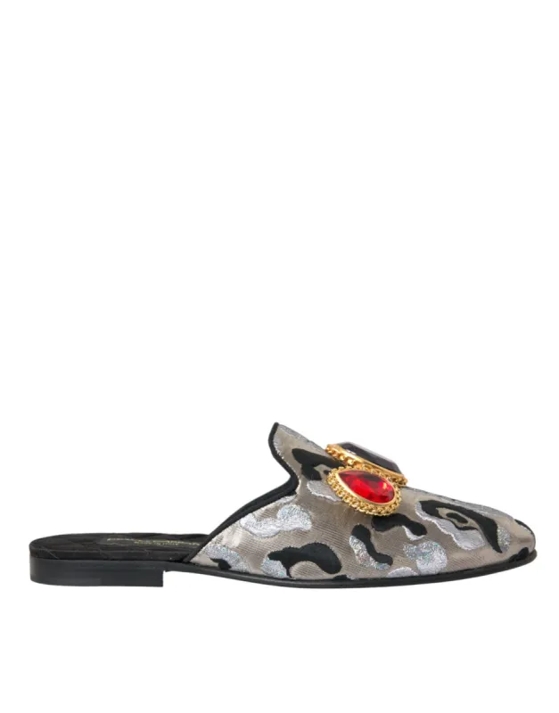 Gray Jacquard Crystal Mule Flat Sandals Shoes sold by Louxly