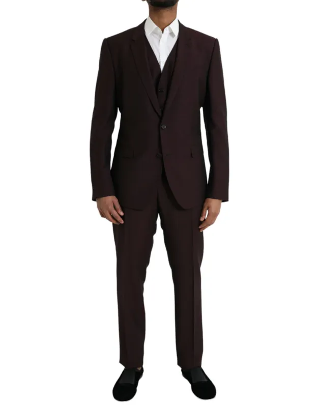 Maroon Wool MARTINI Formal 3 Piece Suit sold by Louxly