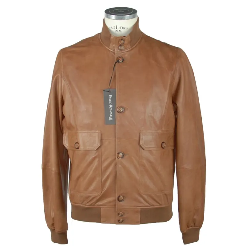 Elegant Brown Leather Jacket for Men sold by Louxly