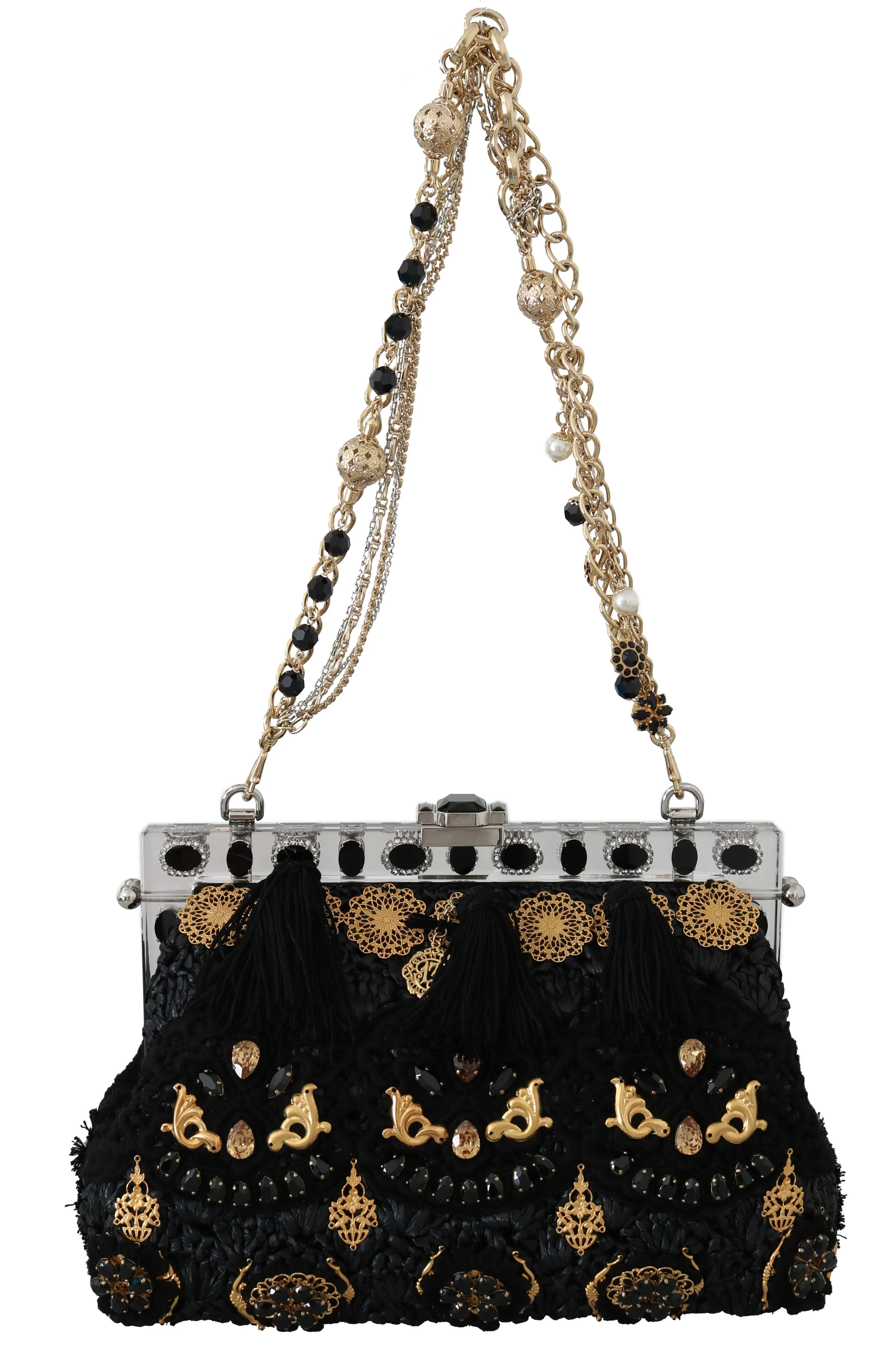 Black Tassel Gold Baroque Crystal Evening Clutch sold by Louxly