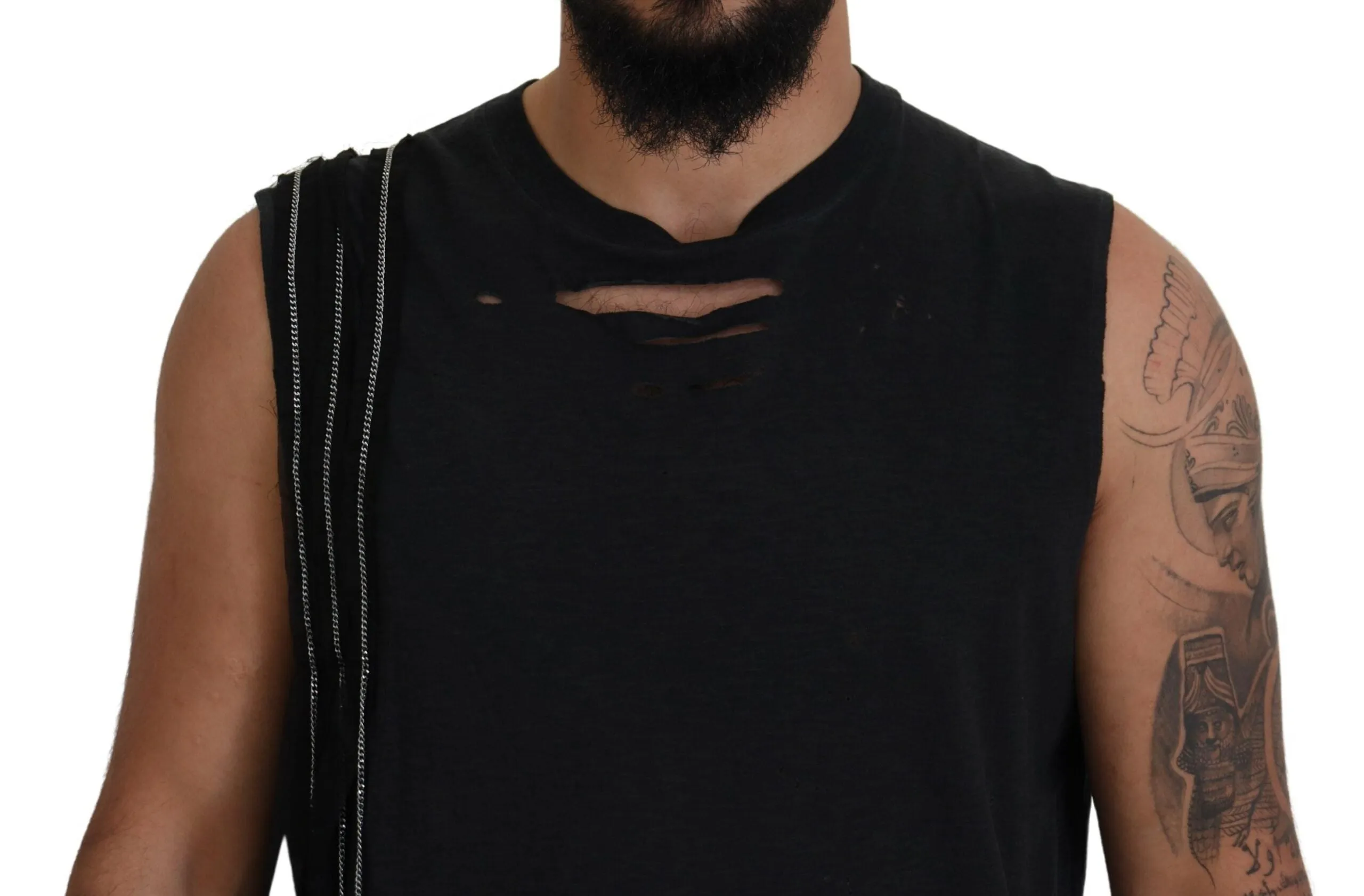 Black Chain Embellished Sleeveless Men Tank T-shirt sold by Louxly product image thumbnail 4