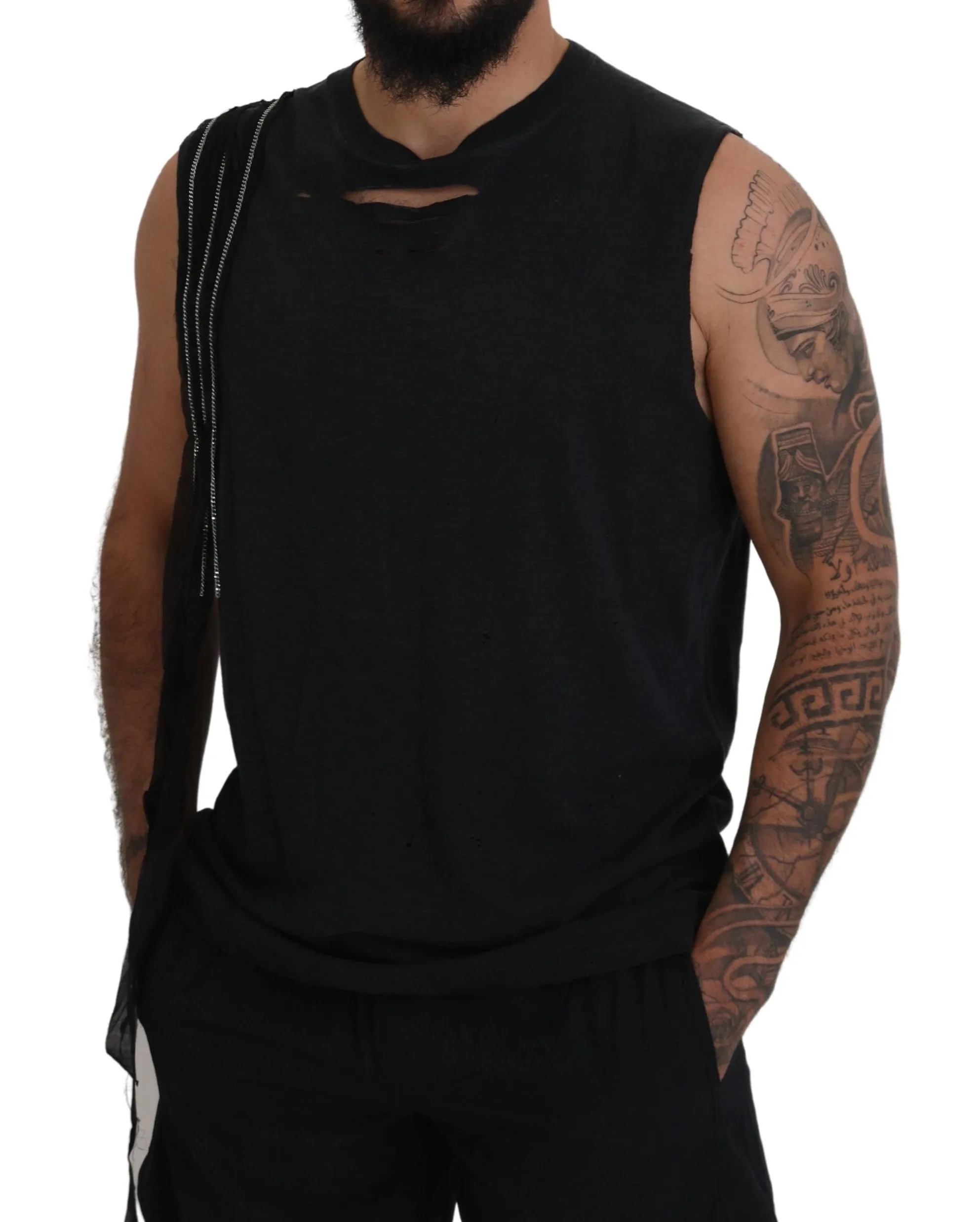 Black Chain Embellished Sleeveless Men Tank T-shirt sold by Louxly product image thumbnail 5