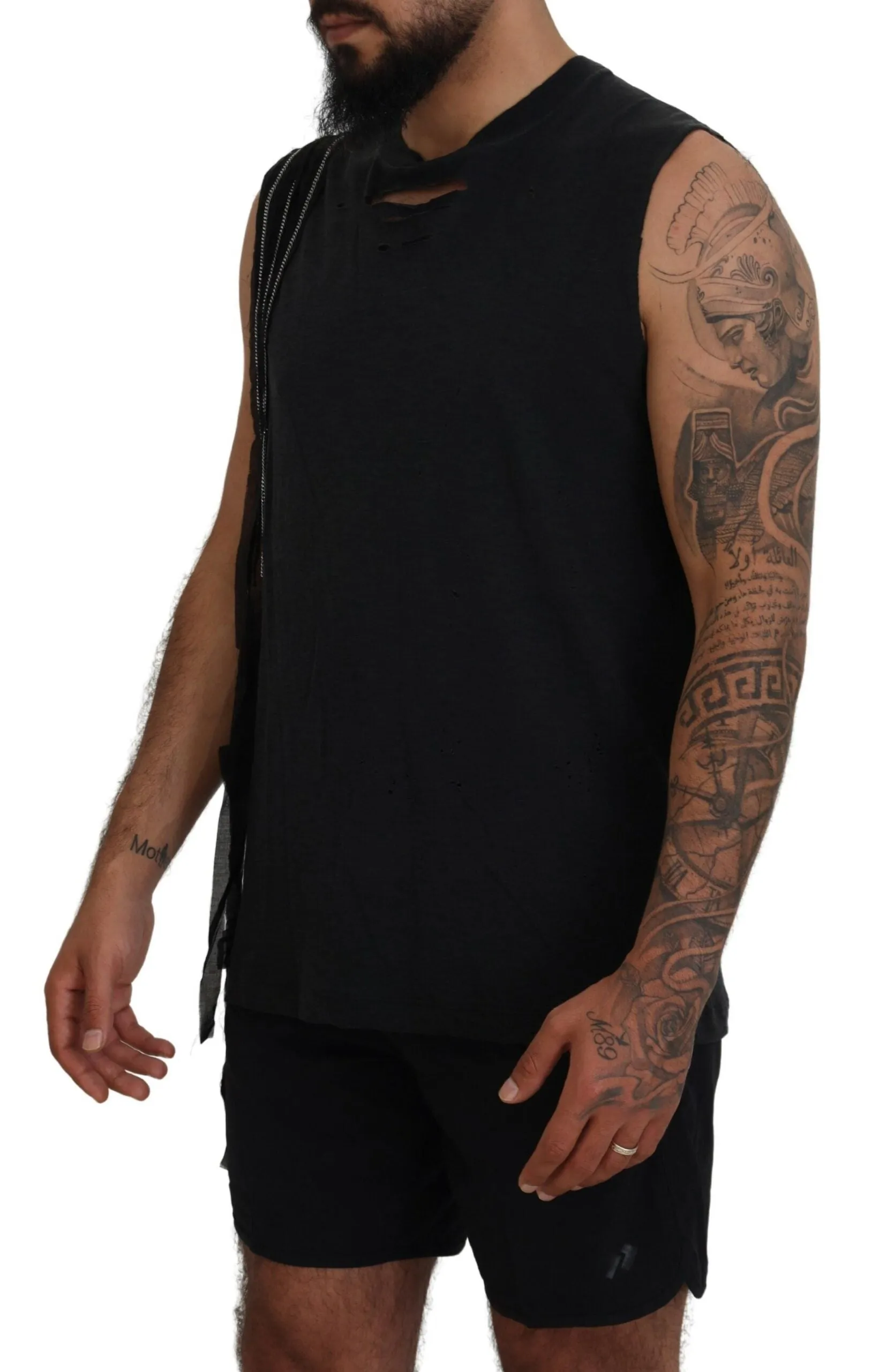 Black Chain Embellished Sleeveless Men Tank T-shirt sold by Louxly product image thumbnail 2