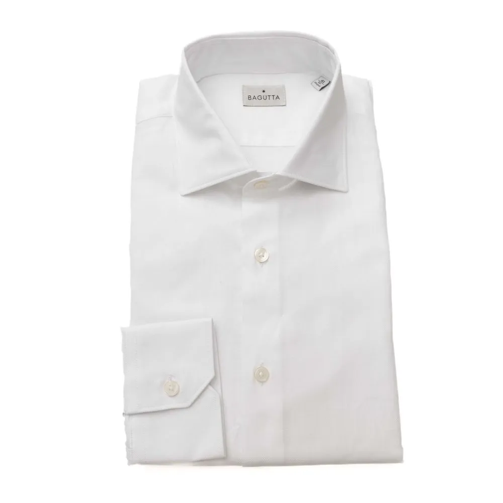 Elegant White Cotton French Collar Shirt sold by Louxly