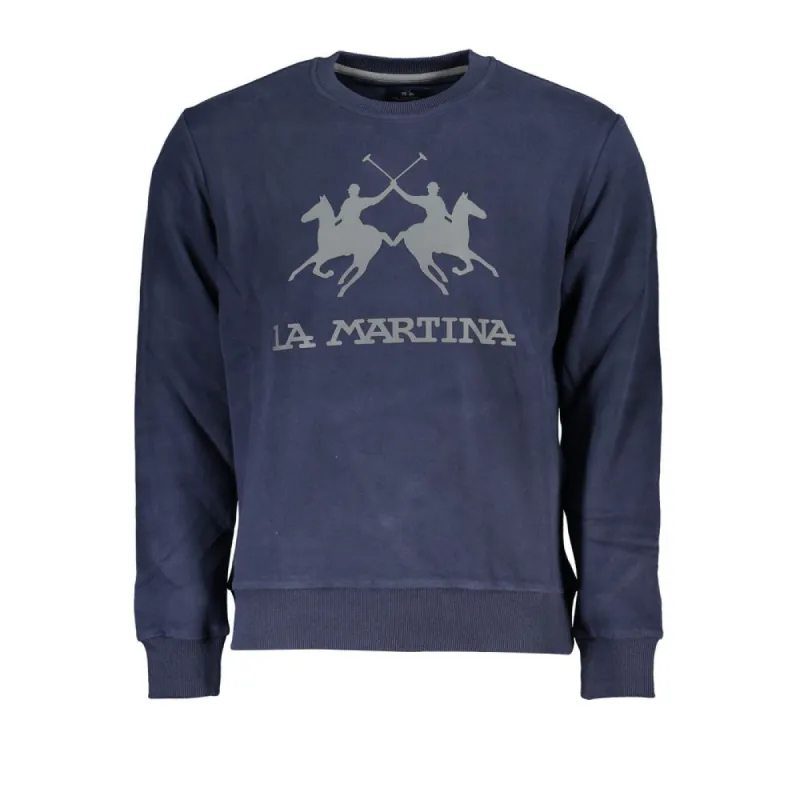 Elegant Blue Crew Neck Cotton Sweatshirt sold by Louxly