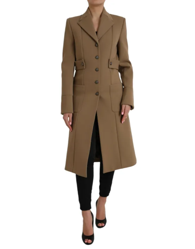 Brown Button Down Long Trench Coat Jacket sold by Louxly