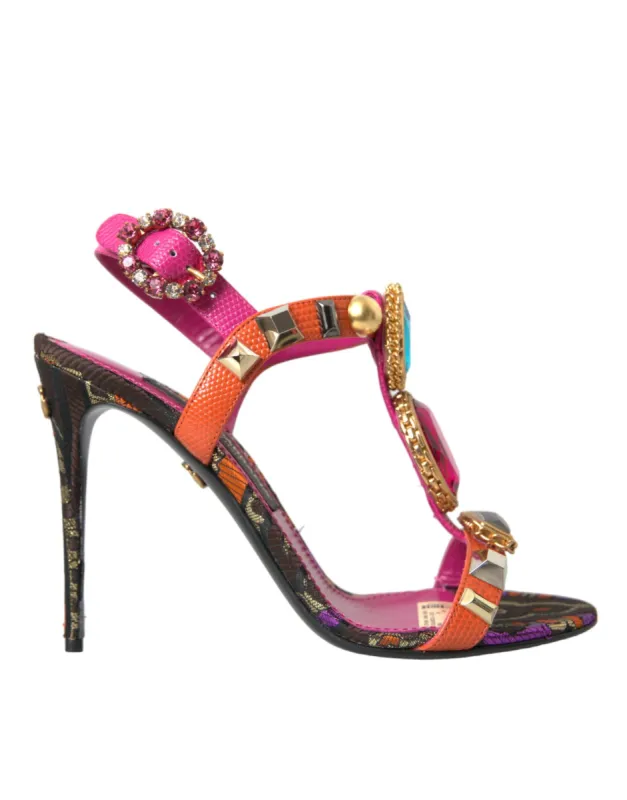 Pink Jacquard Crystals Sandals Heels Shoes sold by Louxly