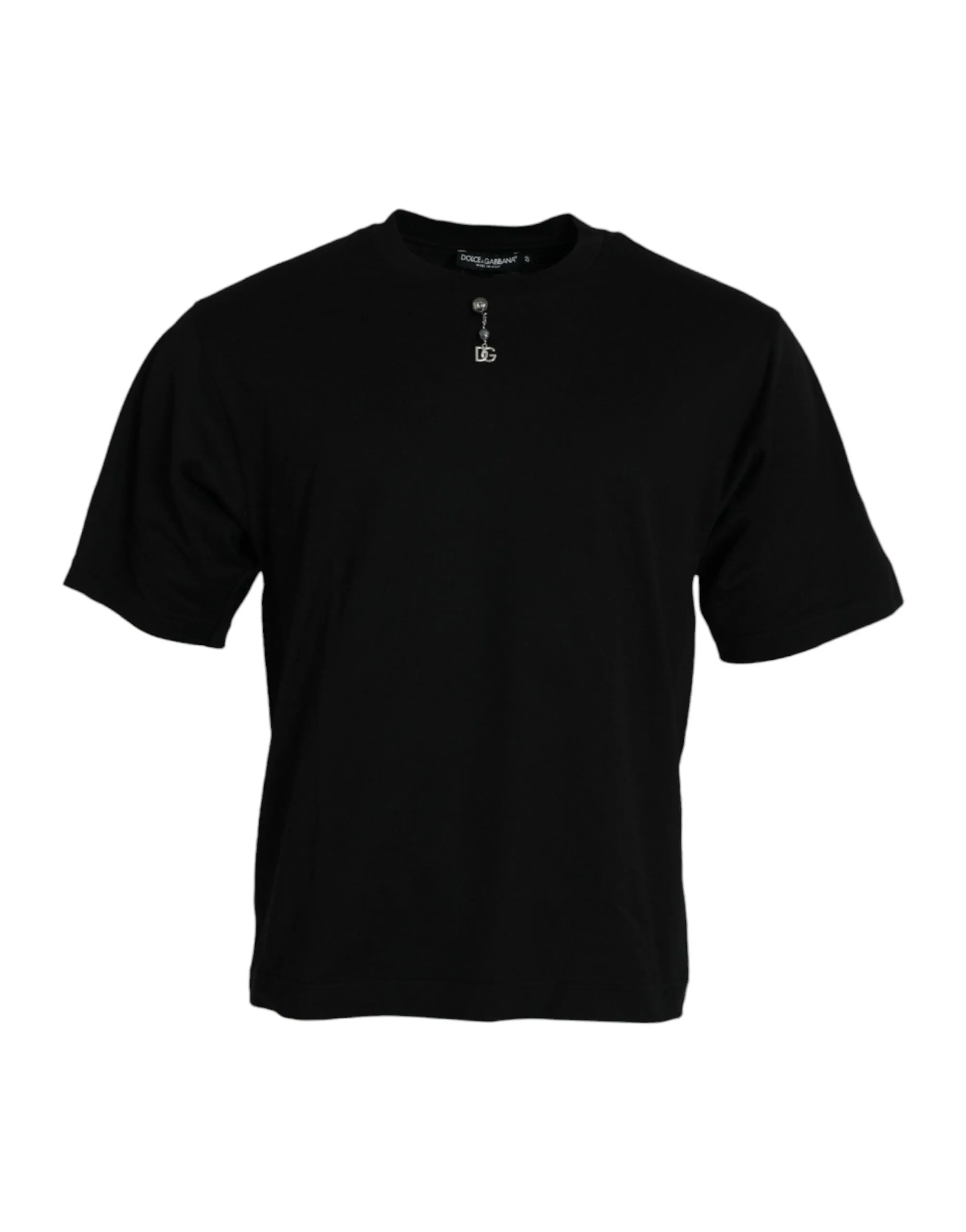 Black Embellished Cotton Crew Neck T-shirt sold by Louxly