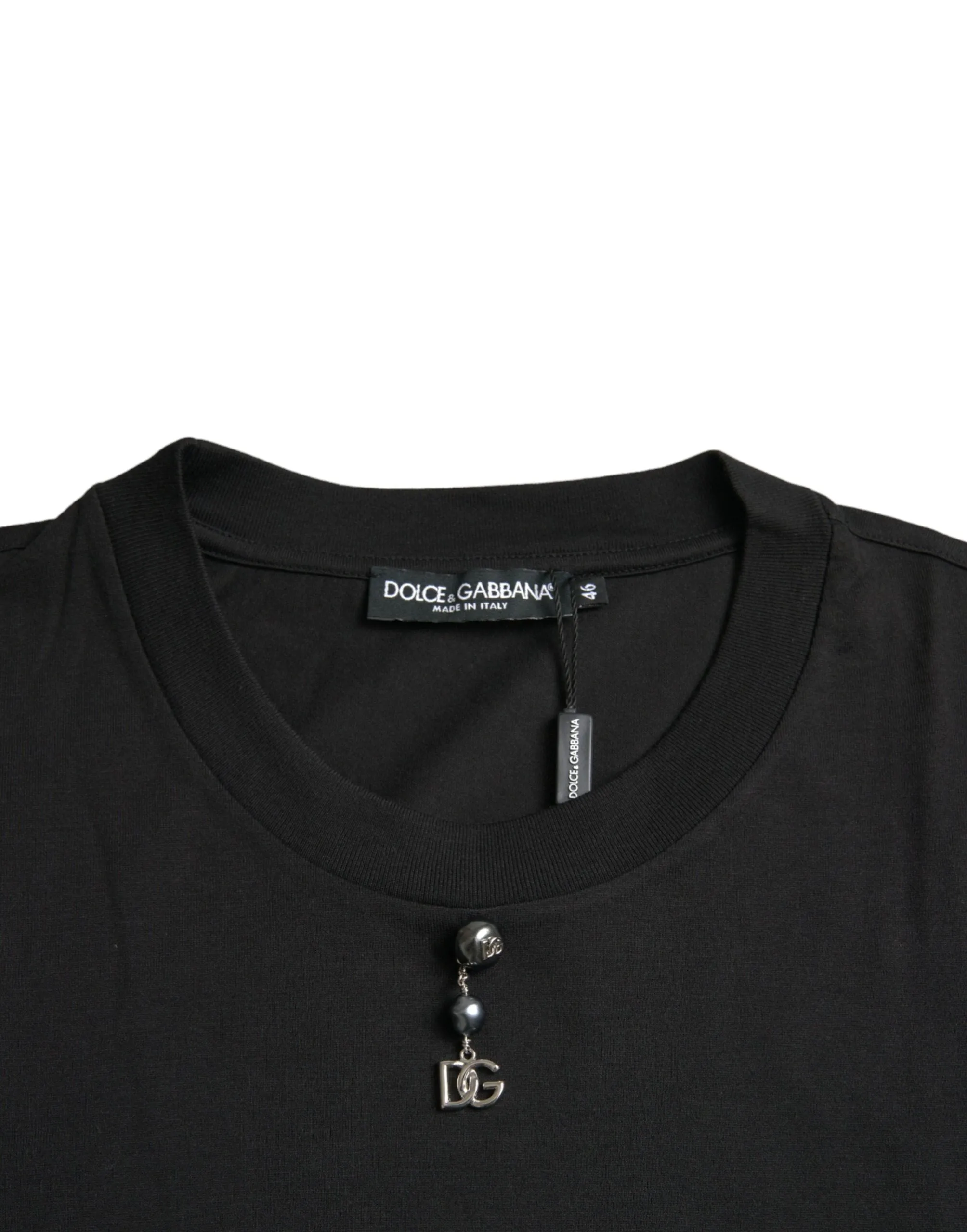 Black Embellished Cotton Crew Neck T-shirt sold by Louxly product image thumbnail 3