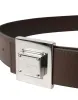Brown Calf Leather Square Metal Buckle Belt sold by Louxly